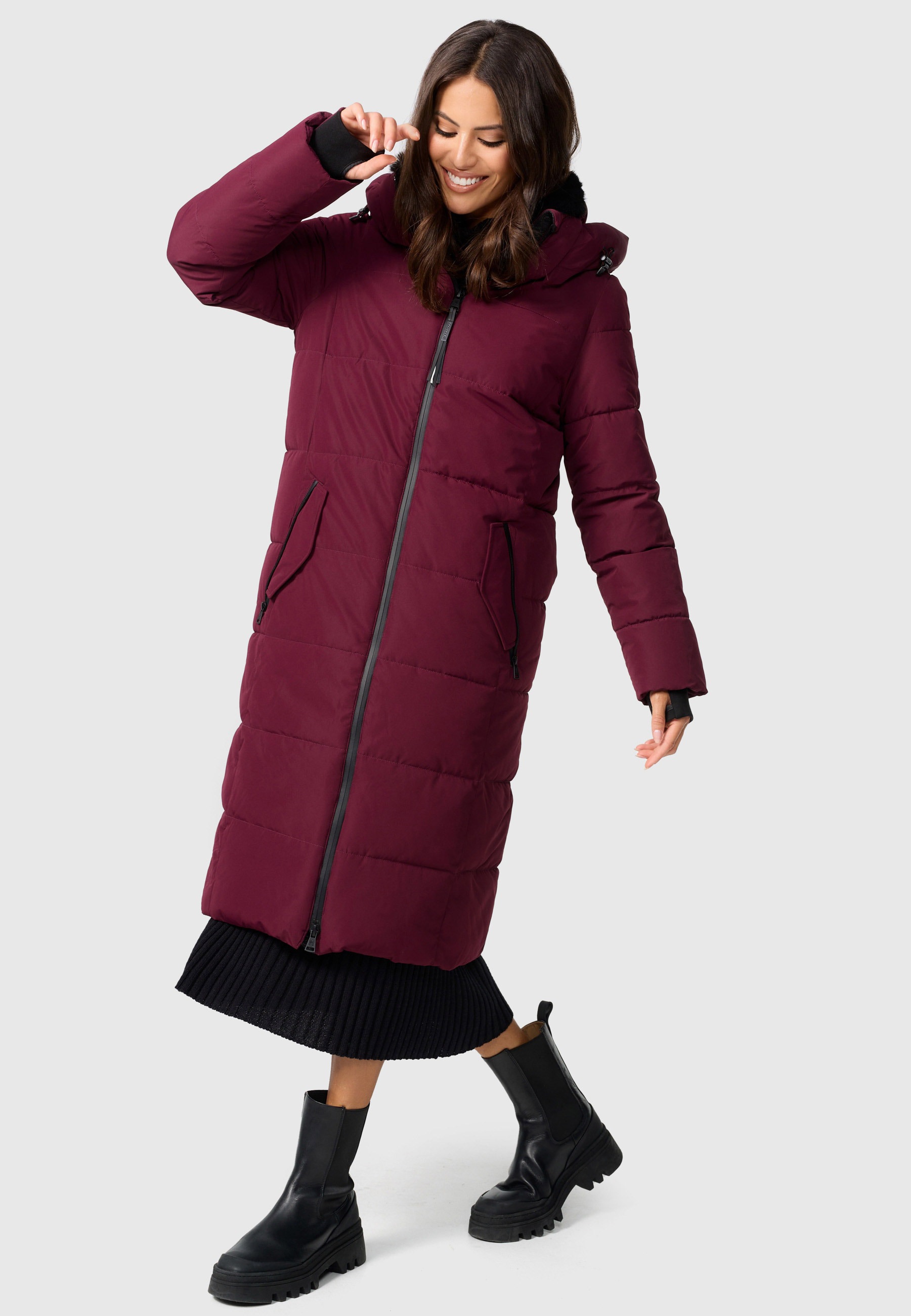 Thumbnail - Marikoo Steppjacke "Zuraraa XVI" mit Kapuze langer Winter Mantel gesteppt