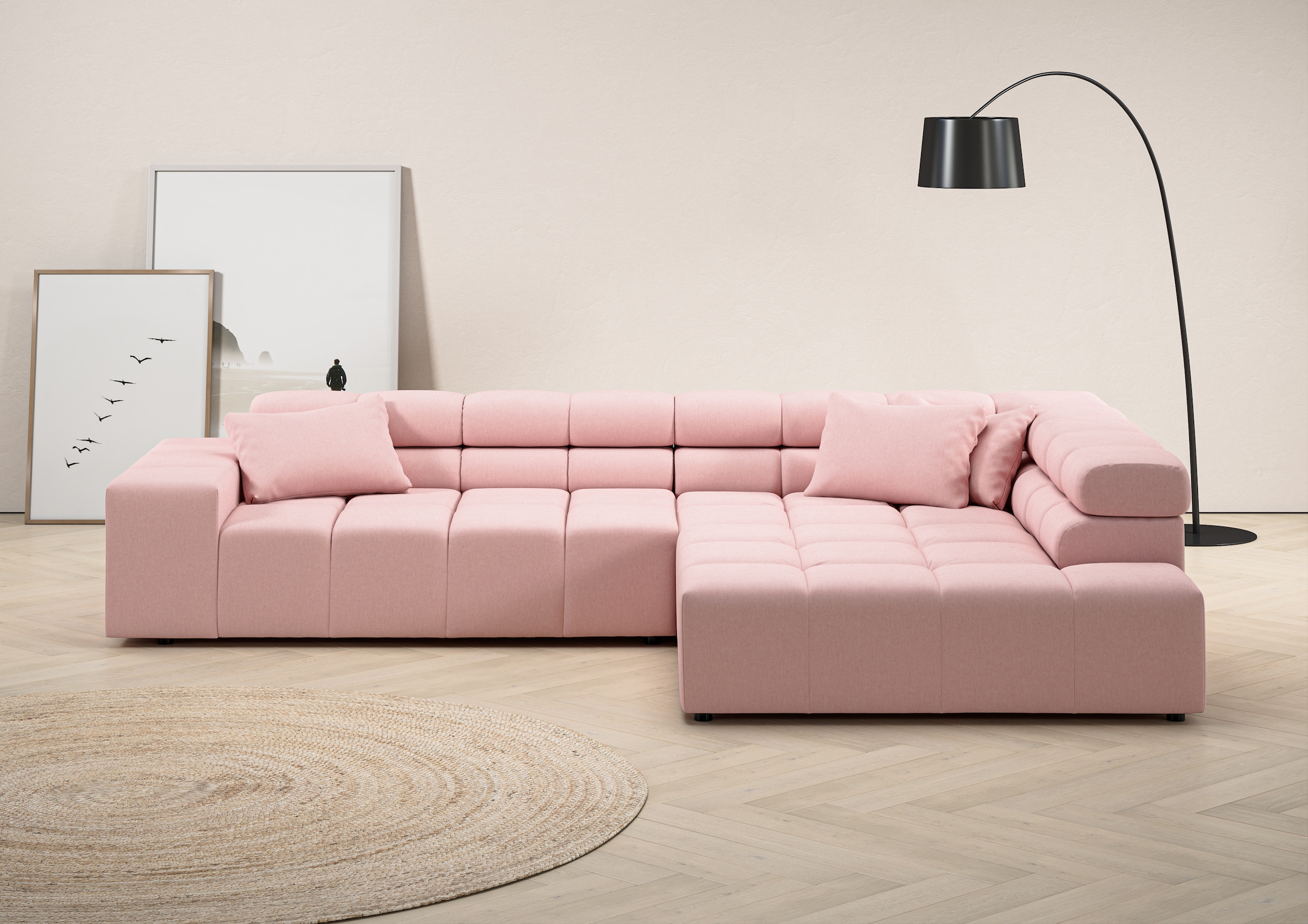 INOSIGN Ecksofa »Ancona incl. Kopfteilverstellung, Zierkissen Breite 319cm, L-Form«, wahlweise motorische Sitztiefenverstellung, auch in Cord + Easy Care