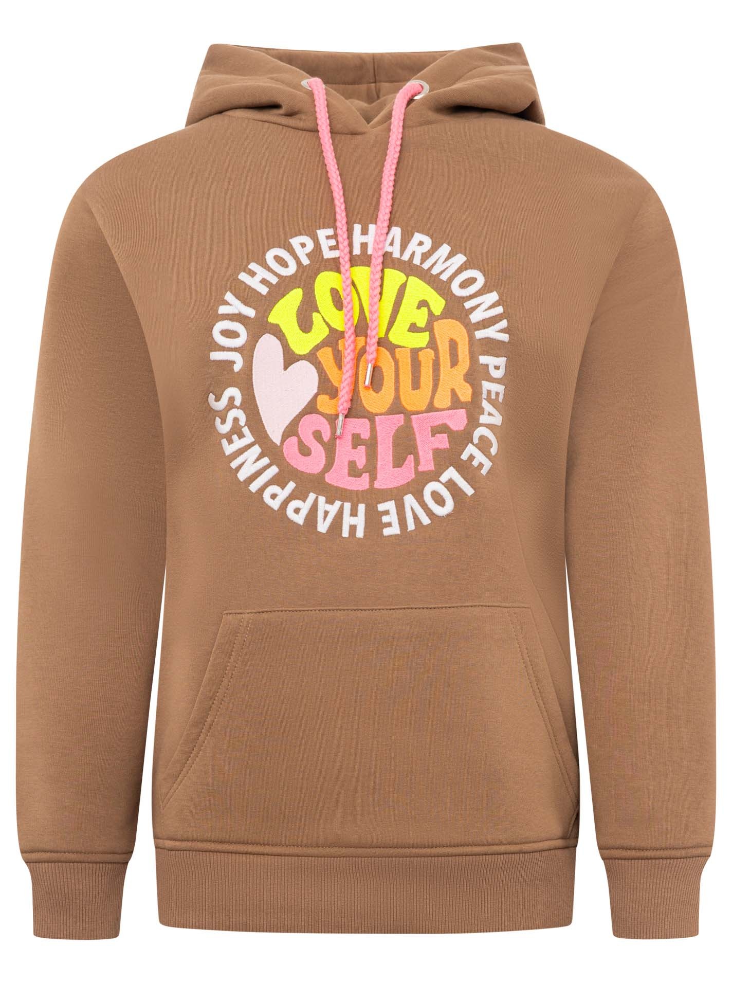 Zwillingsherz Hoodie ""Love Yourslef"", runde große Frontstickerei, farbige günstig online kaufen