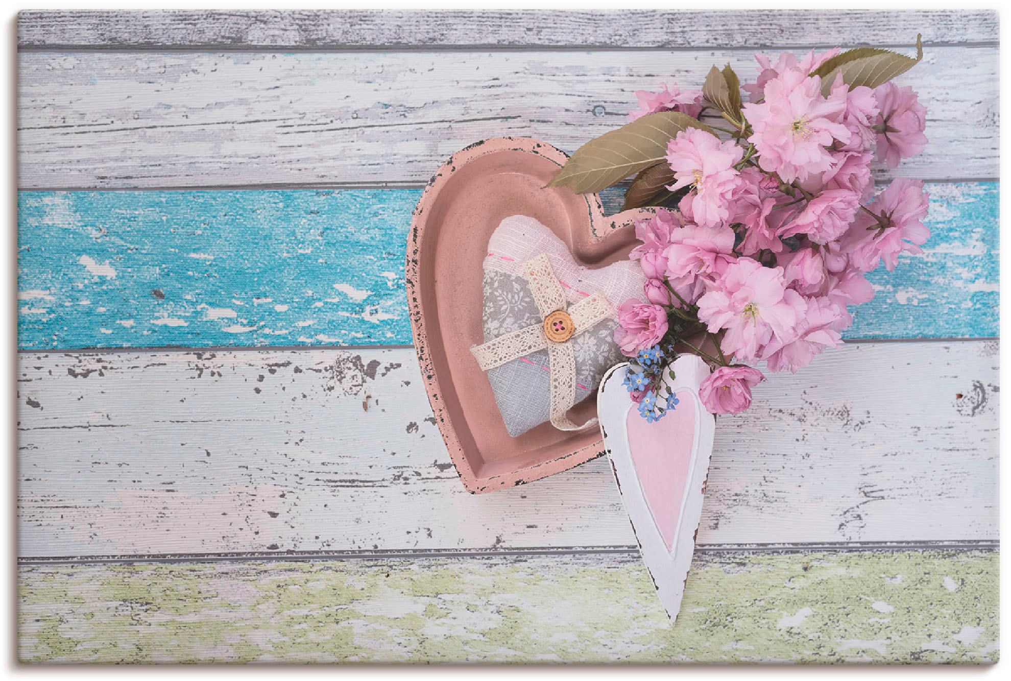 Artland Leinwandbild "Stillleben mit Kirschblüten und Herzen" Arrangements günstig online kaufen