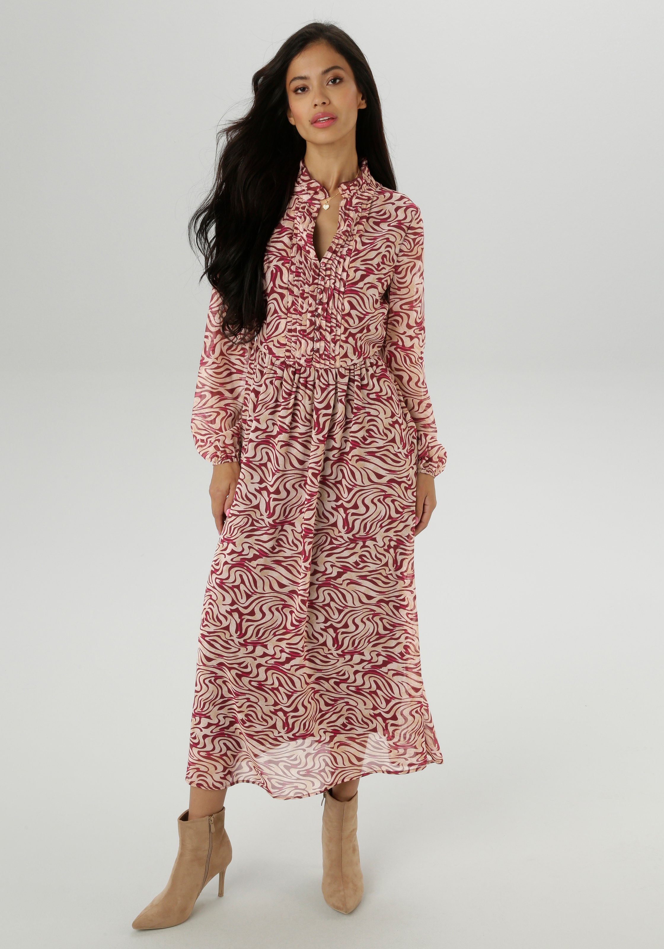 Aniston SELECTED Maxikleid, mit aufwendiger und dekorativer Biesenverarbeit günstig online kaufen
