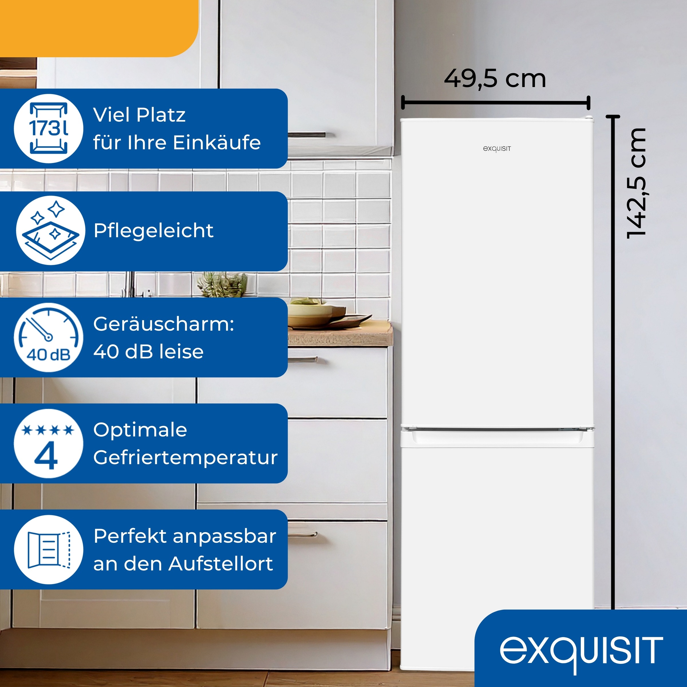 exquisit Kühl-/Gefrierkombination KGC232-60-E-040C weiss »KGC232-60-E-040C weiss« 142,5 cm hoch 49,5 cm breit