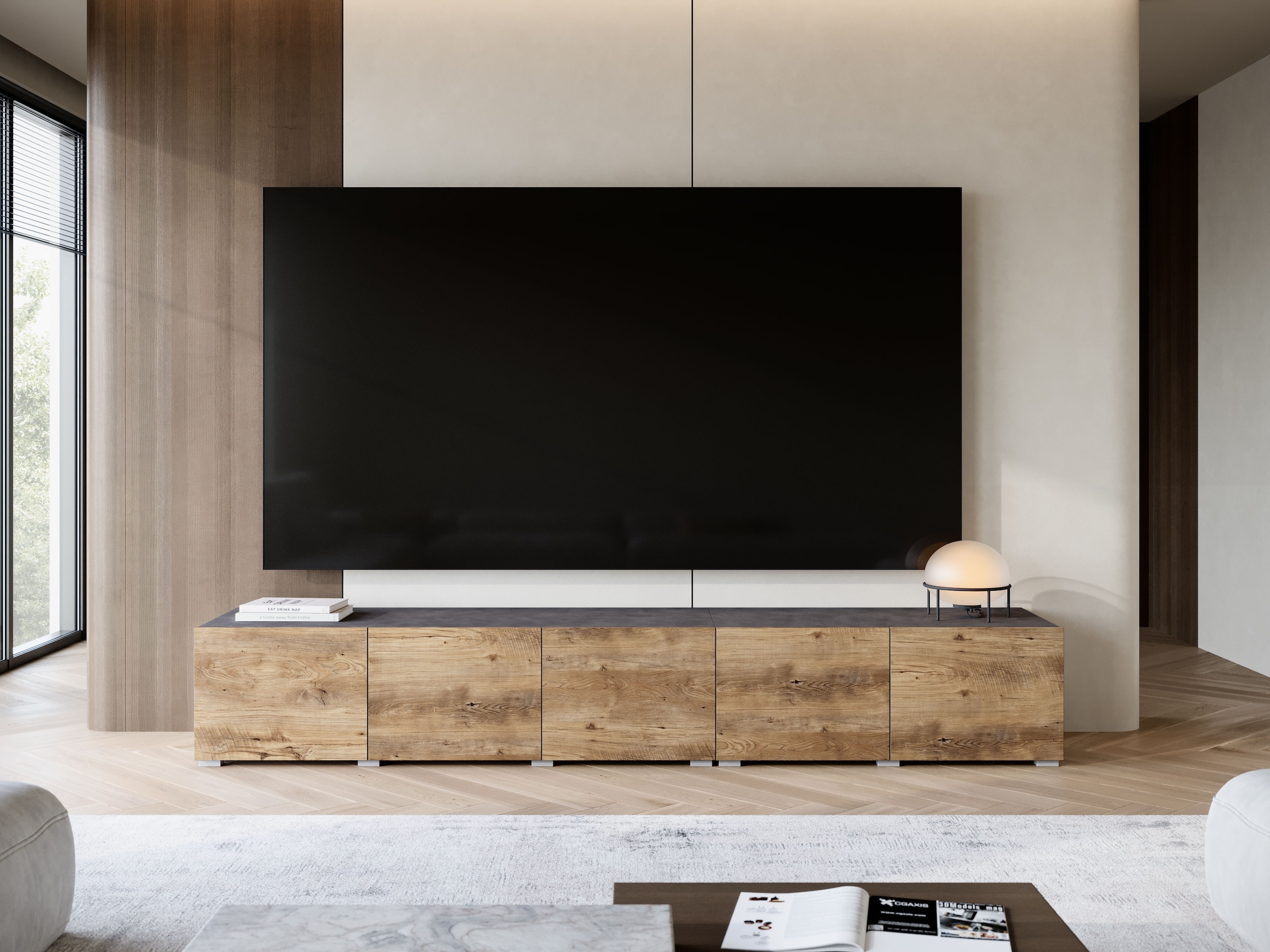 OTTO home Lowboard »Denver 250 cm für bis zu 98-Zoll TVs - Weltmeisterschaft im XXL Format« Wahlweise mit oder ohne offenes Fach in der Mitte