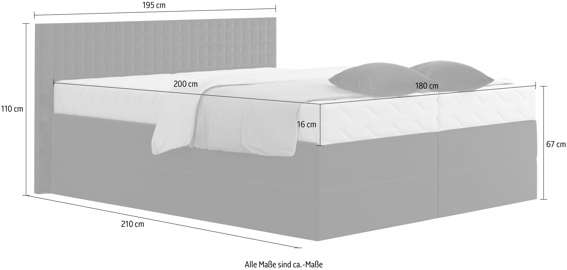 Boxspringbett, grau (anthrazit), B:195cm L:210cm, Bezug: 100% Polyester;Polsterwatte: 100% Polyester, WESTFALIA SCHLAFKOMFORT, Komplettbetten, Boxspringbett, mit Zierkissen, wahlweise mit Topper 3