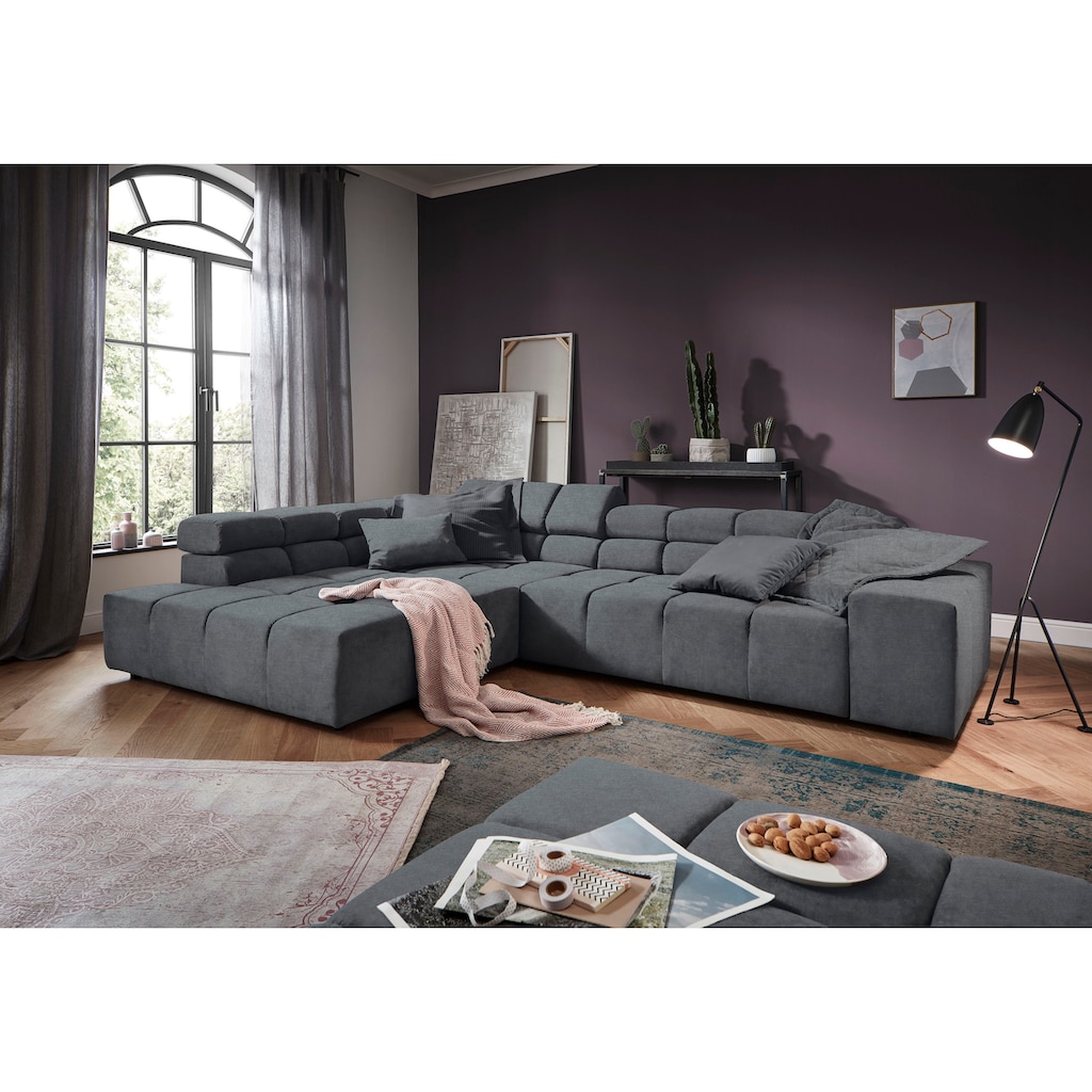 INOSIGN Ecksofa »Ancona incl. Kopfteilverstellung, Zierkissen B/T/H: 319/210/70 cm«