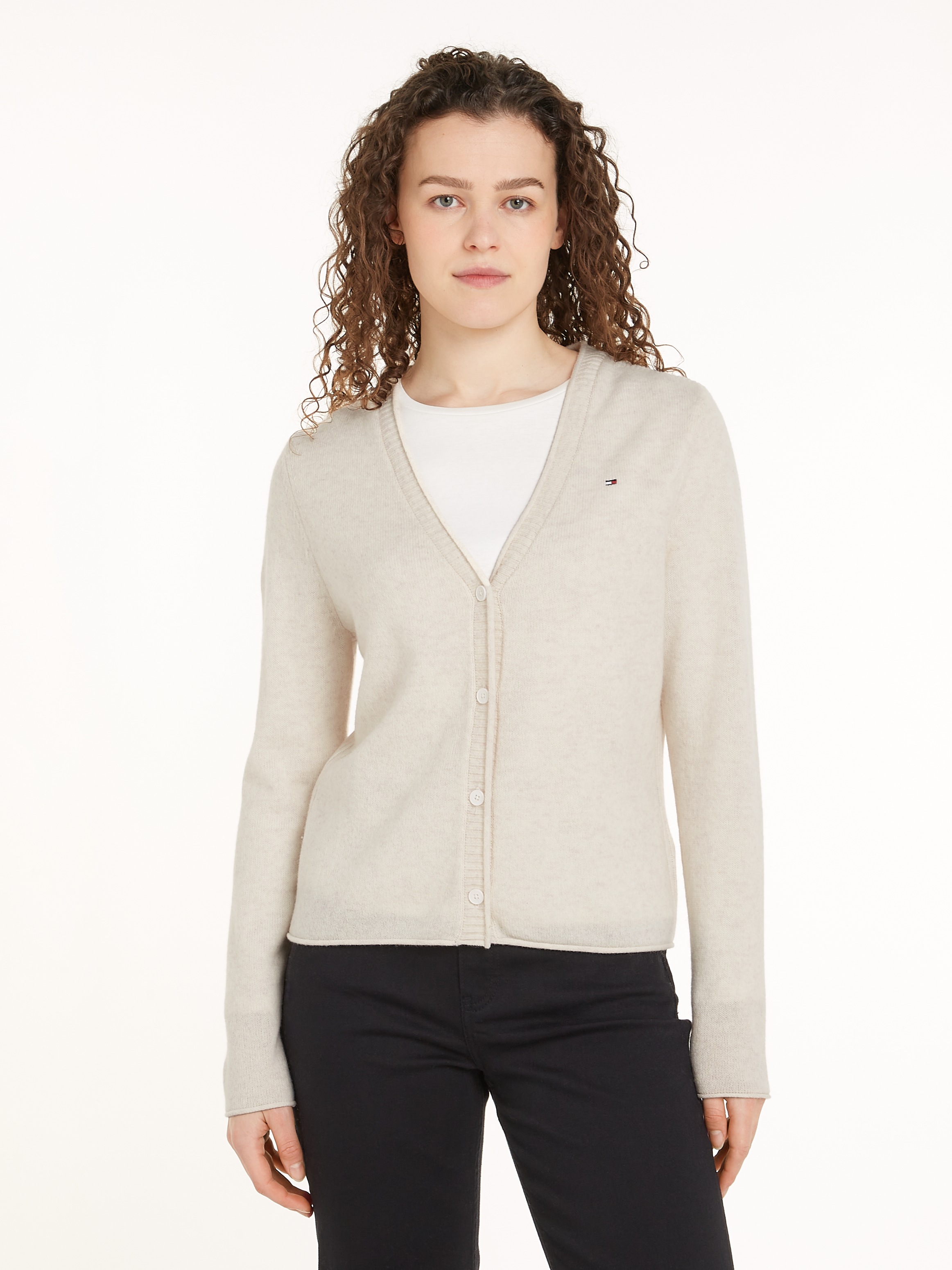 Tommy Hilfiger Strickjacke "SOFT WOOL V-NK CARDIGAN", mit V-Ausschnitt, 100% Wolle