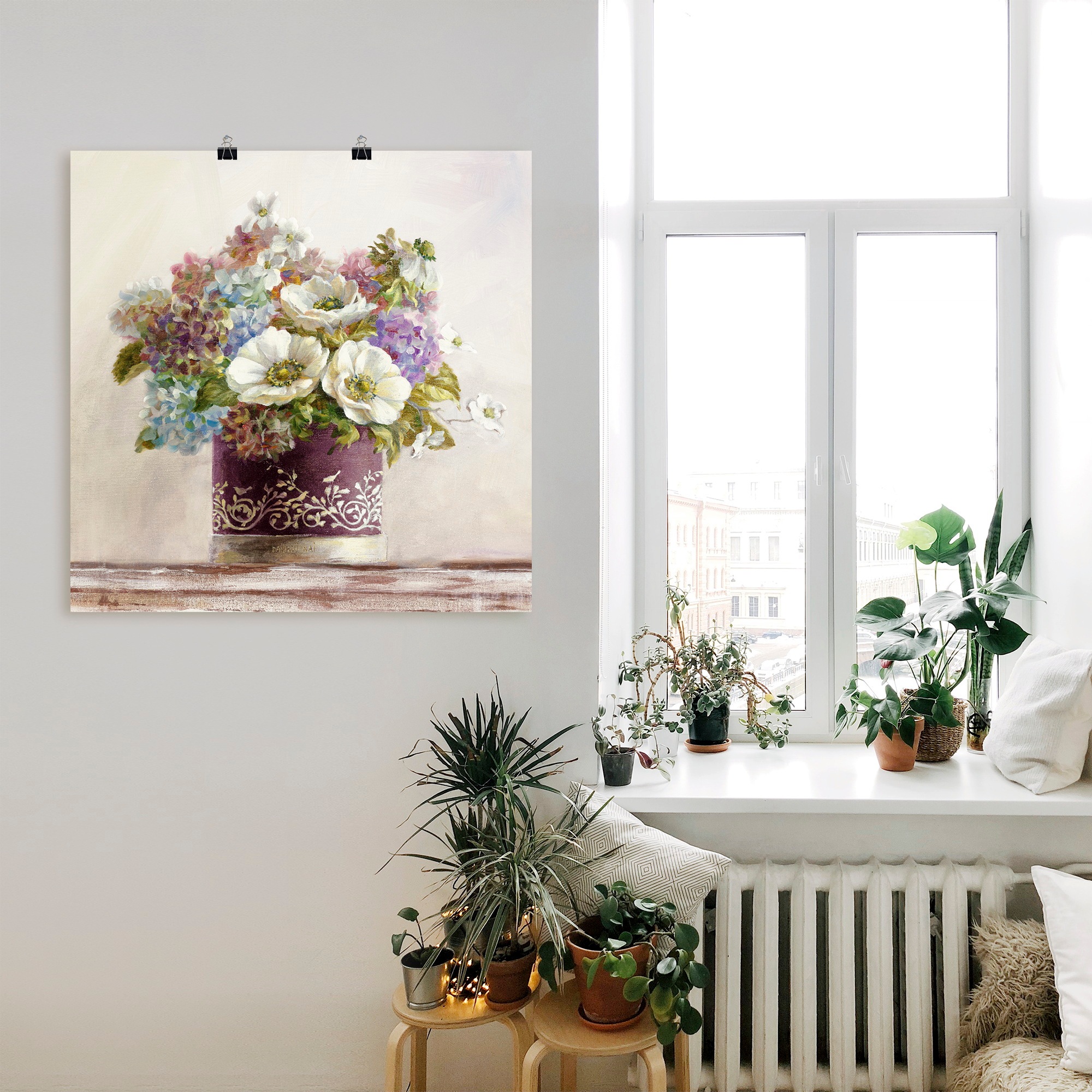 Artland Wandbild »Anemonen in Auberginer Hutschachtel«, Blumen, (1 St.), als Leinwandbild, Poster, Wandaufkleber in verschied. Größen