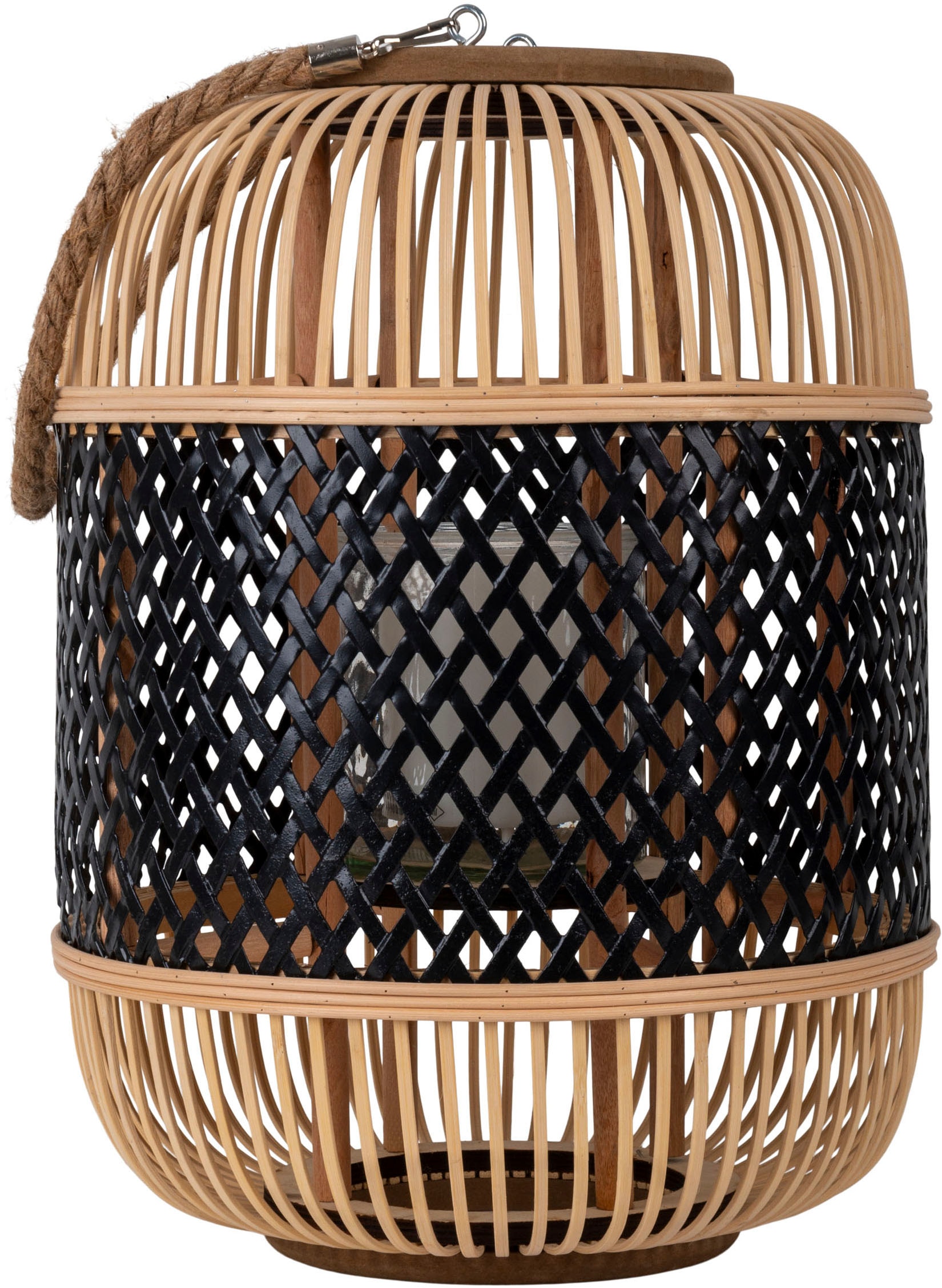 näve LED Dekolicht »Korbinian«, 1 flammig, Rattankorb natur/schwarz mit Griff inkl. Solarkerze mit Flammeneffekt