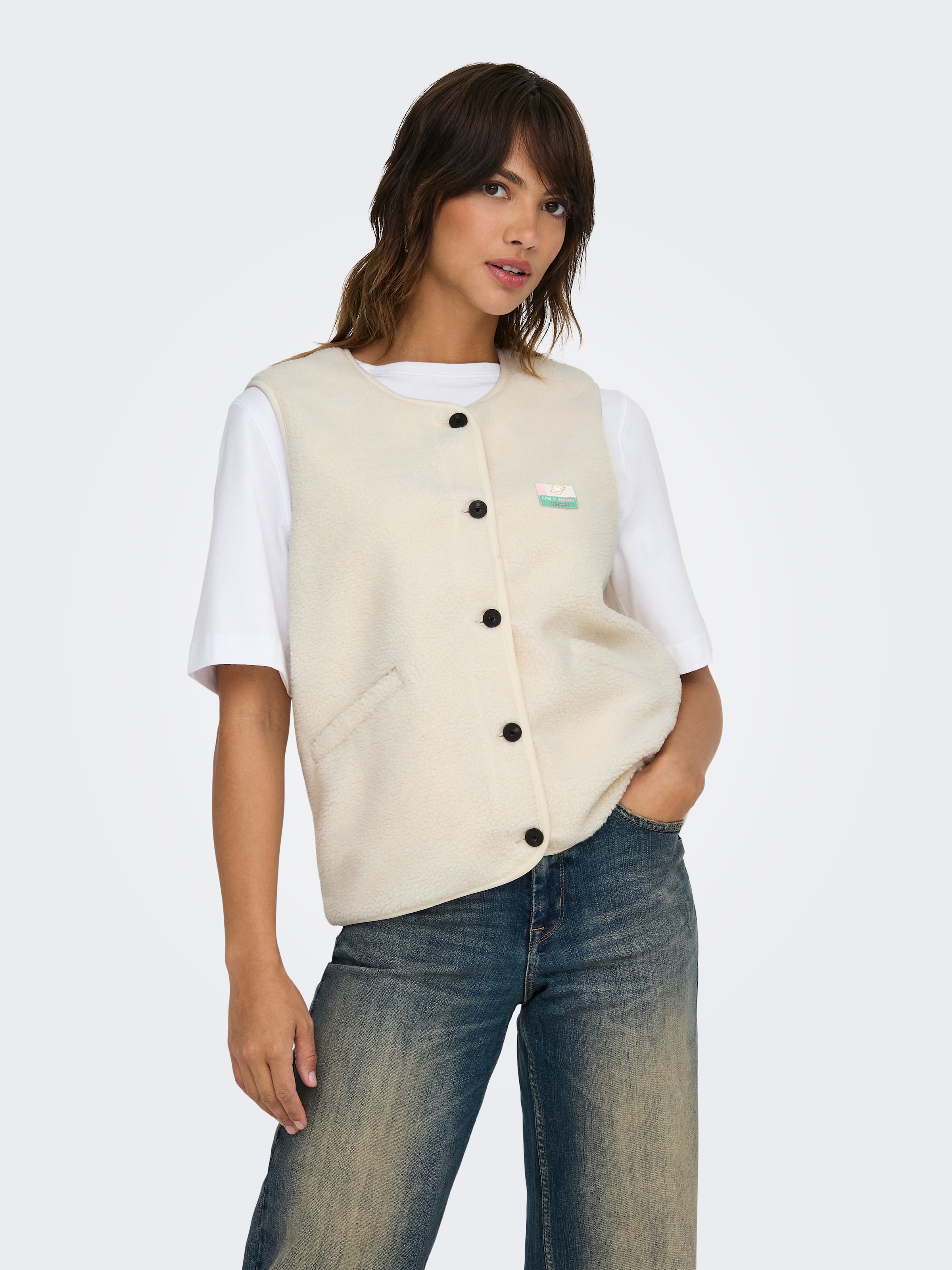 ONLY Plüschweste "ONLBABY LIFE TEDDY VEST PNT CS" Kunstfaser Plüsch günstig online kaufen