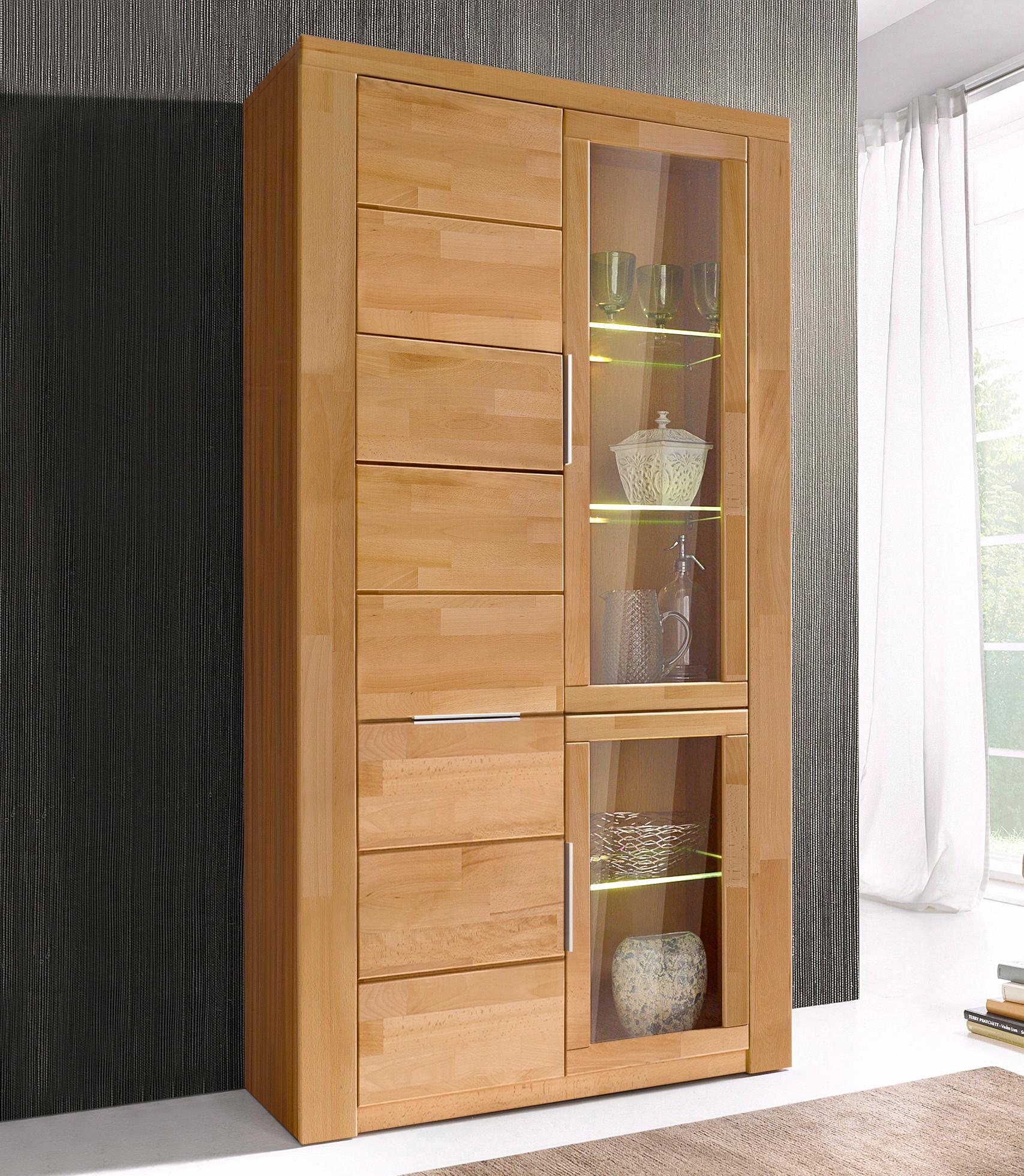 OTTO home Vitrine "ZARA 2 Holztüren, 2 Glastüren, 10 Fächer, pflegeleicht, holz geölt" B/T/H: 100/40/190cm, Massivholzfronten, Korpus aus Melamin