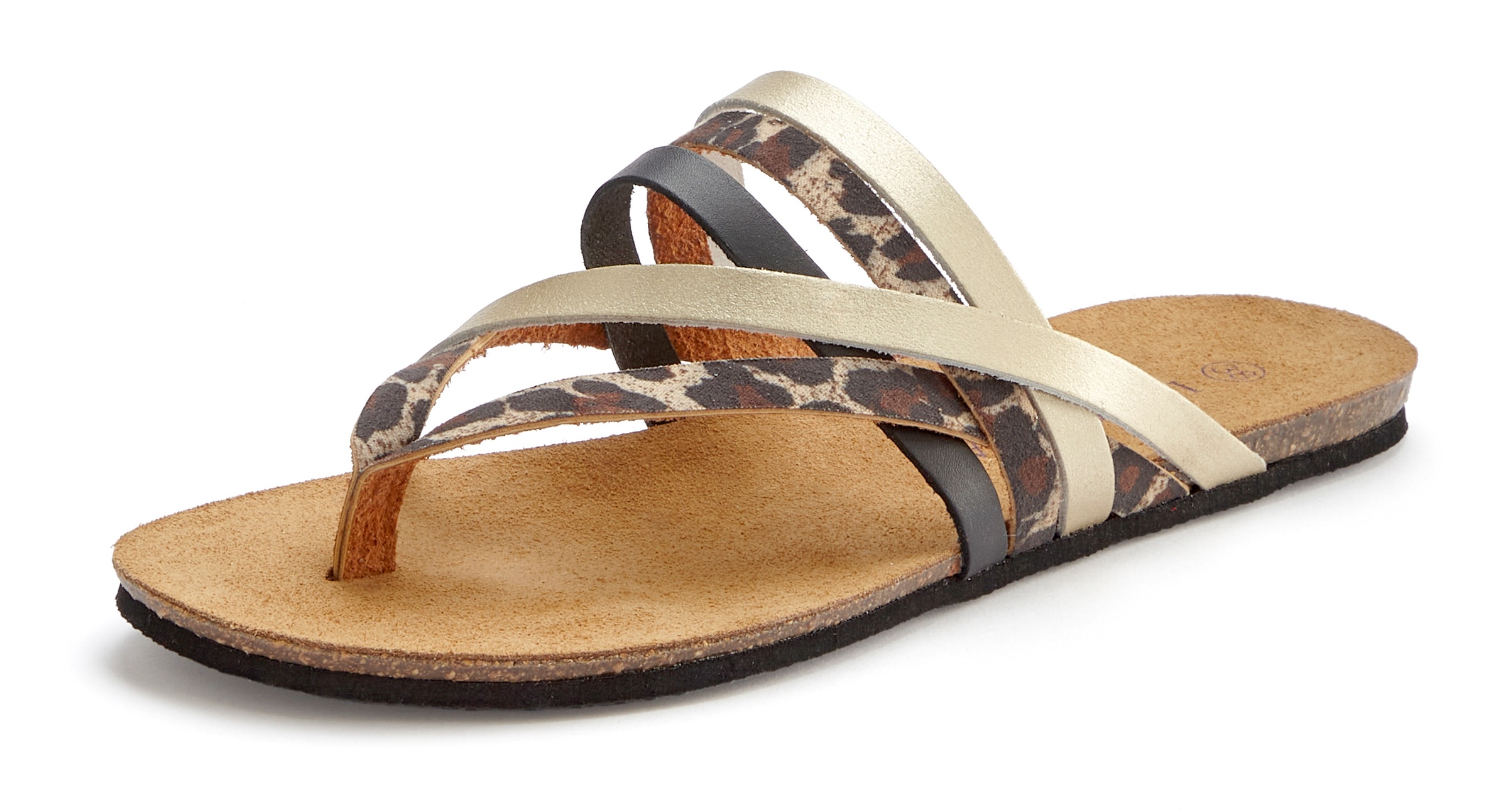 LASCANA Sandale, Pantolette aus Leder mit Korkfußbett günstig online kaufen