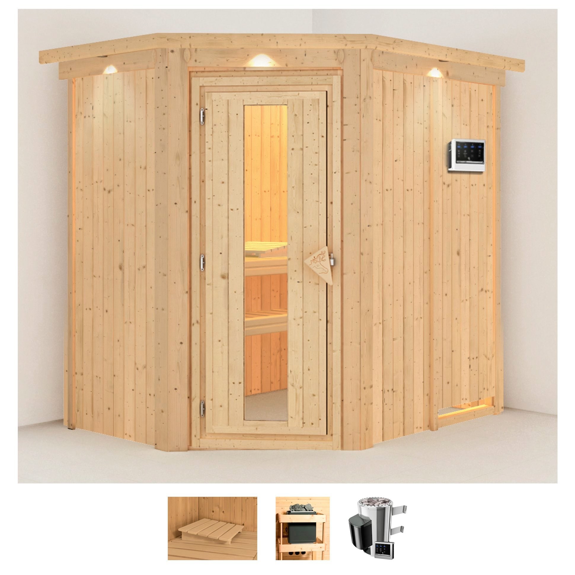 Karibu Sauna "Swantje" Set, Ofen 3,6 kW Bio-Ofen externe Strg. easy