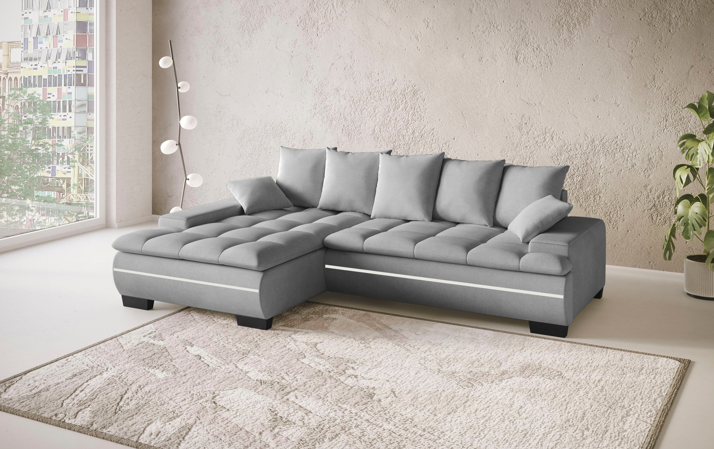 Mr. Couch Ecksofa »Haiti II, L-Form«, RGB-LED Beleuchtung, wahlweise mit Kaltschaum, Bett, Bettkasten