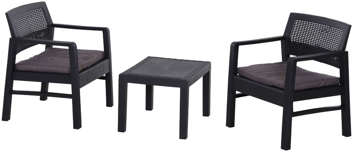 Progarden Balkonset »Kraka« Set, 3 tlg. anthrazit, inkl. Kissen, Outdoor Kunststoff-Lounge-Set