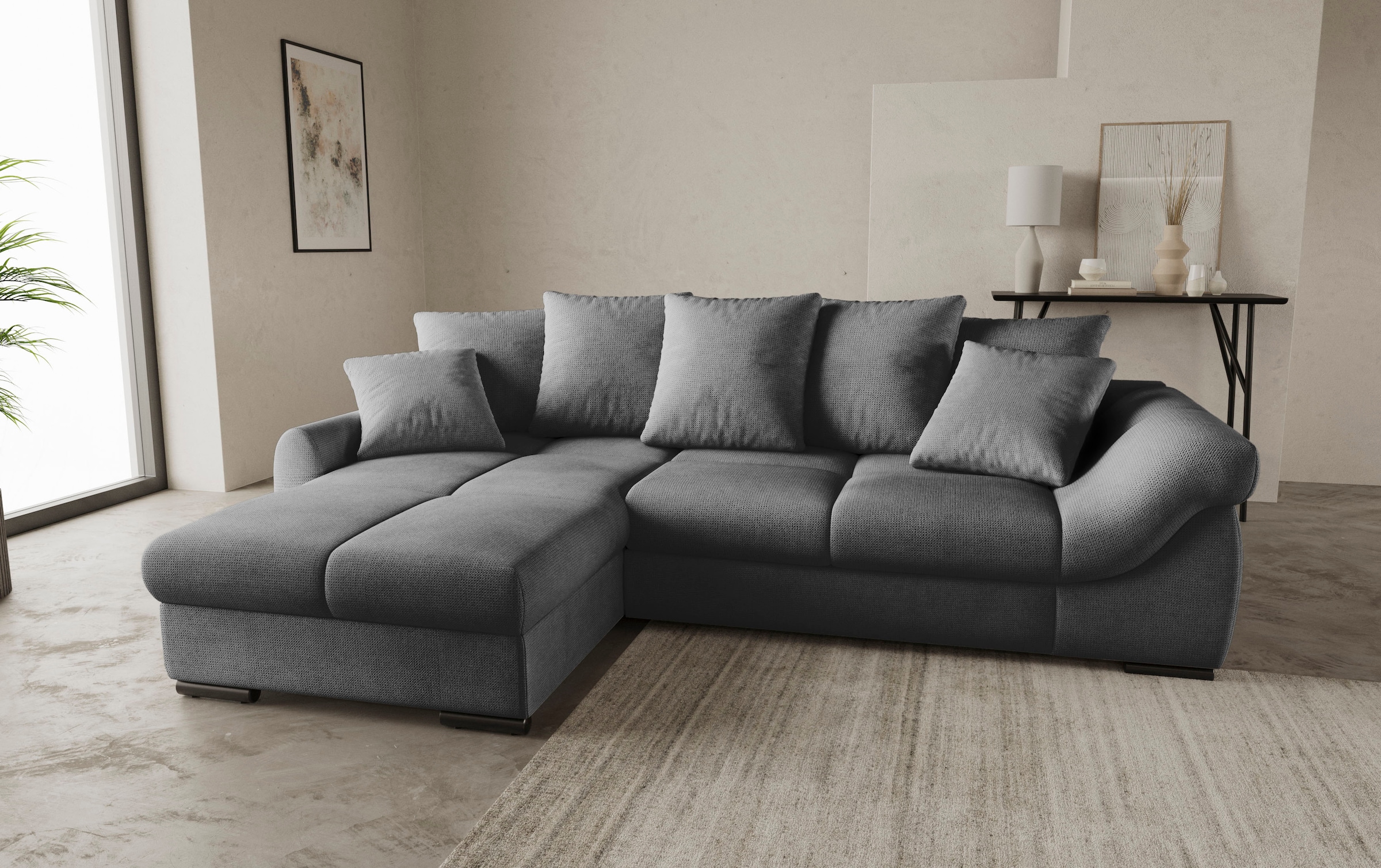 Mr. Couch Ecksofa »Livorno DuraFlex L-Form«, inkl. Hochschläfer-Bettauszug, XL-Bettkasten weiß beschichtet