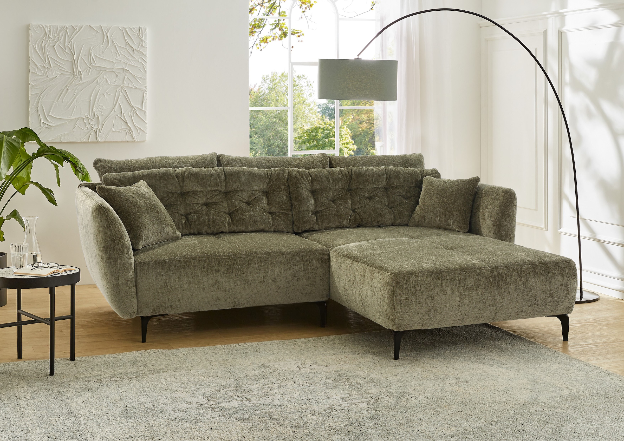 Jockenhöfer Gruppe Ecksofa "Salo L-Form, B: 251 cm" im Retrolook mit Wellenfederung, mit Zierkissen