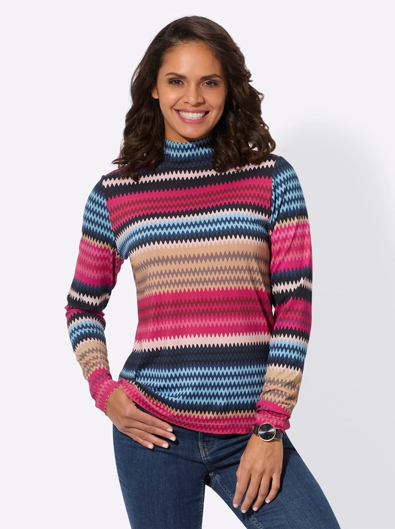 Casual Looks Stehkragenshirt »Druck-Shirt«, (1 tlg.)