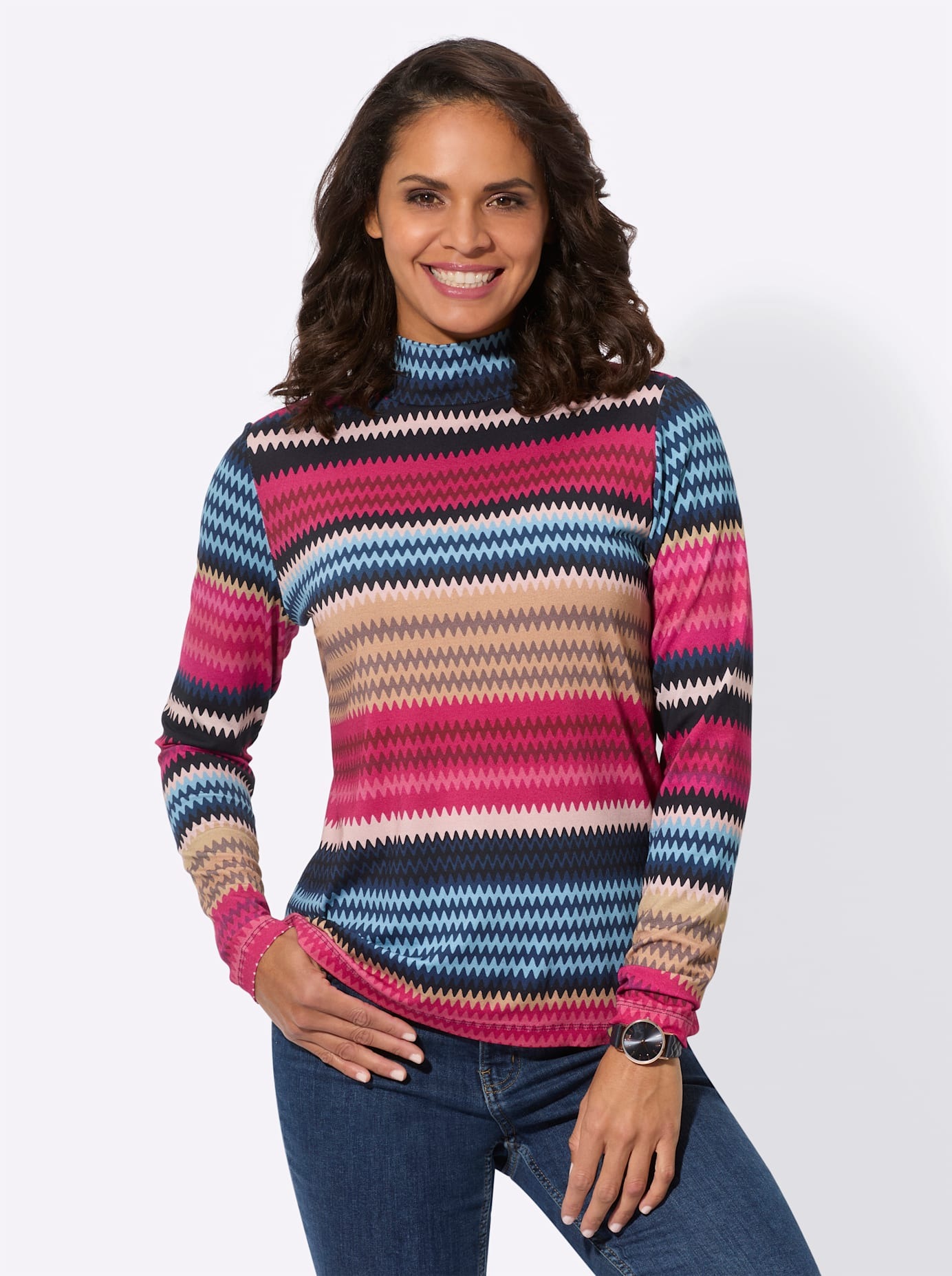 Casual Looks Stehkragenshirt "Druck-Shirt", (1 tlg.) günstig online kaufen