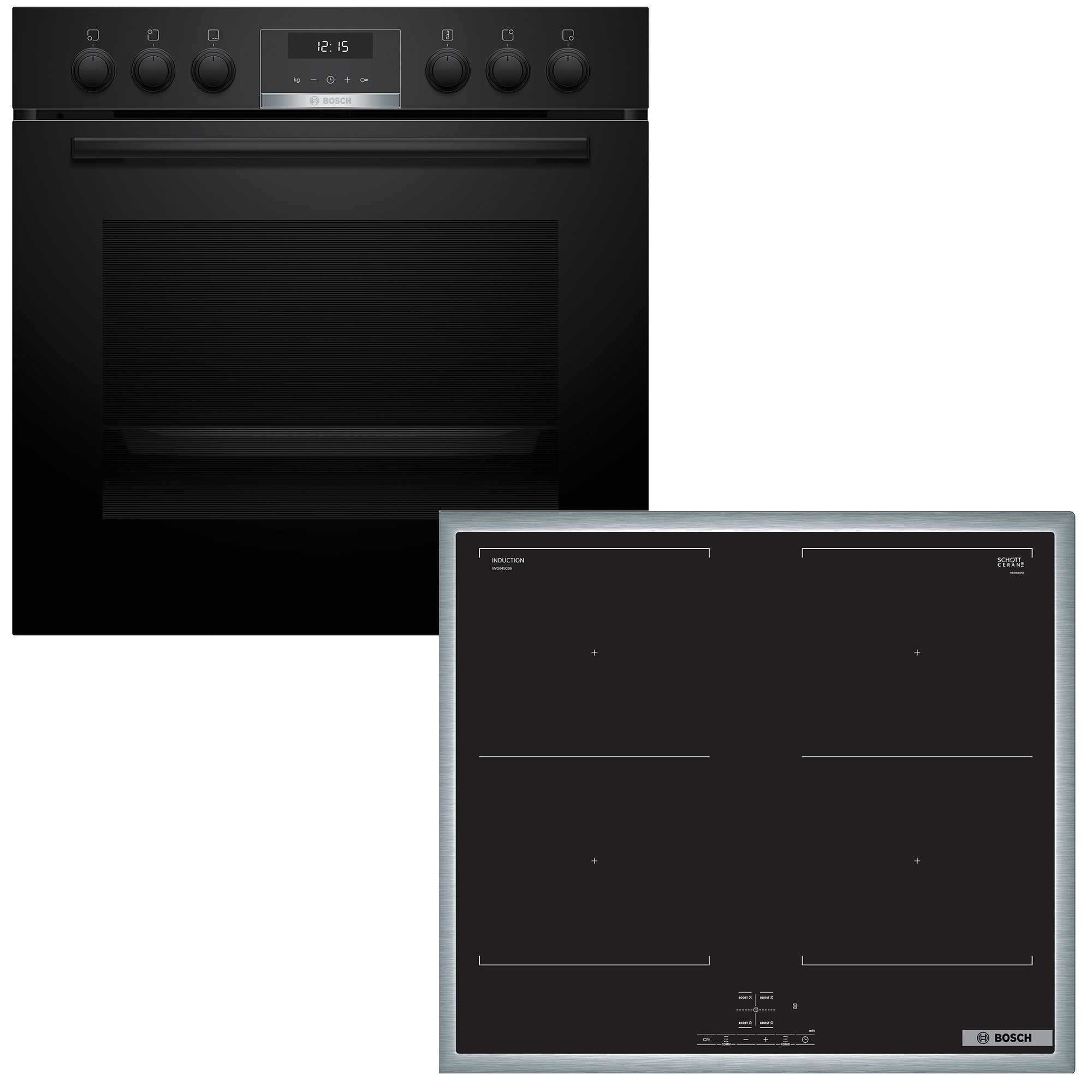 BOSCH Induktions Herd-Set "HND617LS67", schwarz, Herdsets, Backwagen mit ausziehbarer Tür für bequemes Kochen & Backen