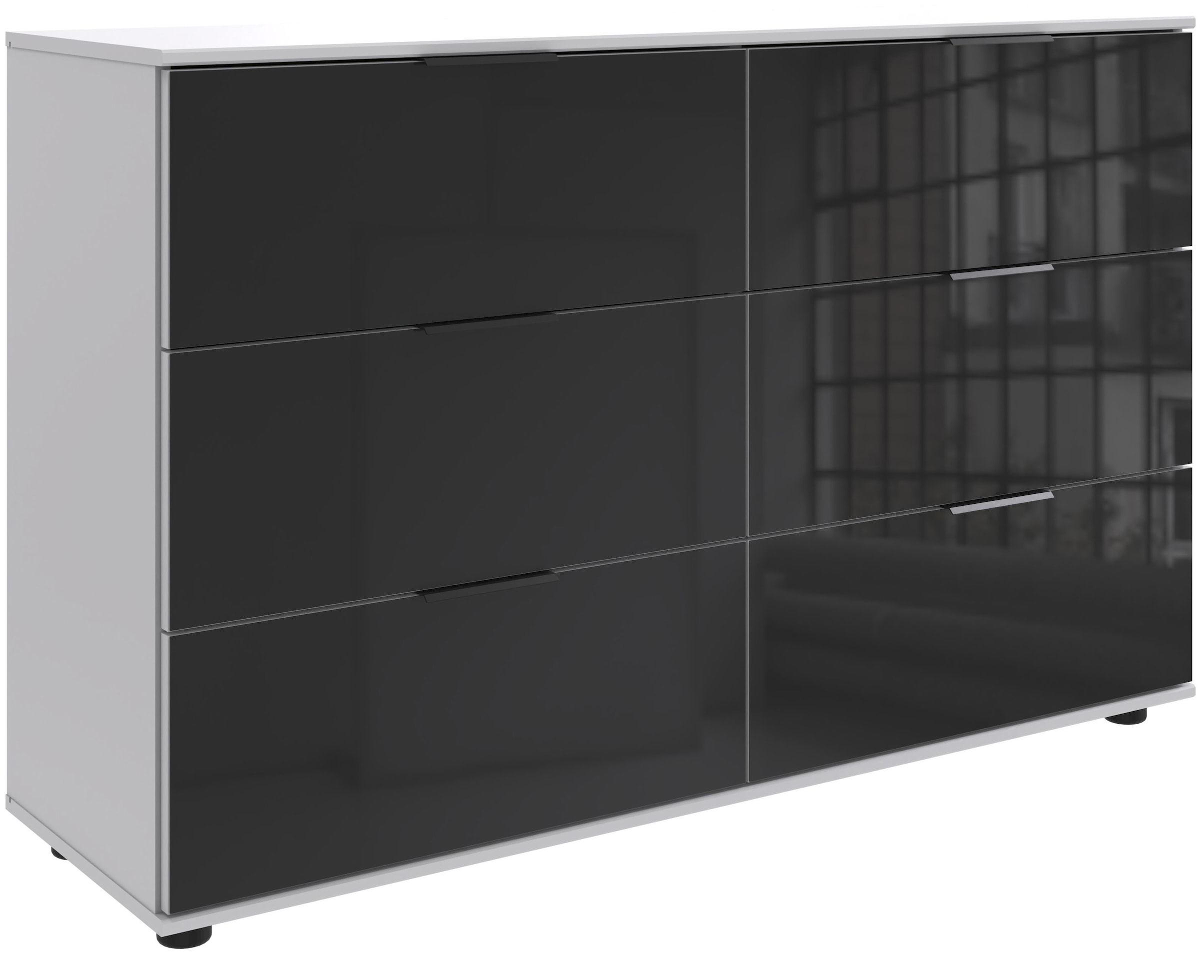 Wimex Schubkastenkommode "Leonberg, Sideboard mit 6 Schubladen", mit Glasfront, B/T/H 130/41/83cm, schwarze Metallgriffe