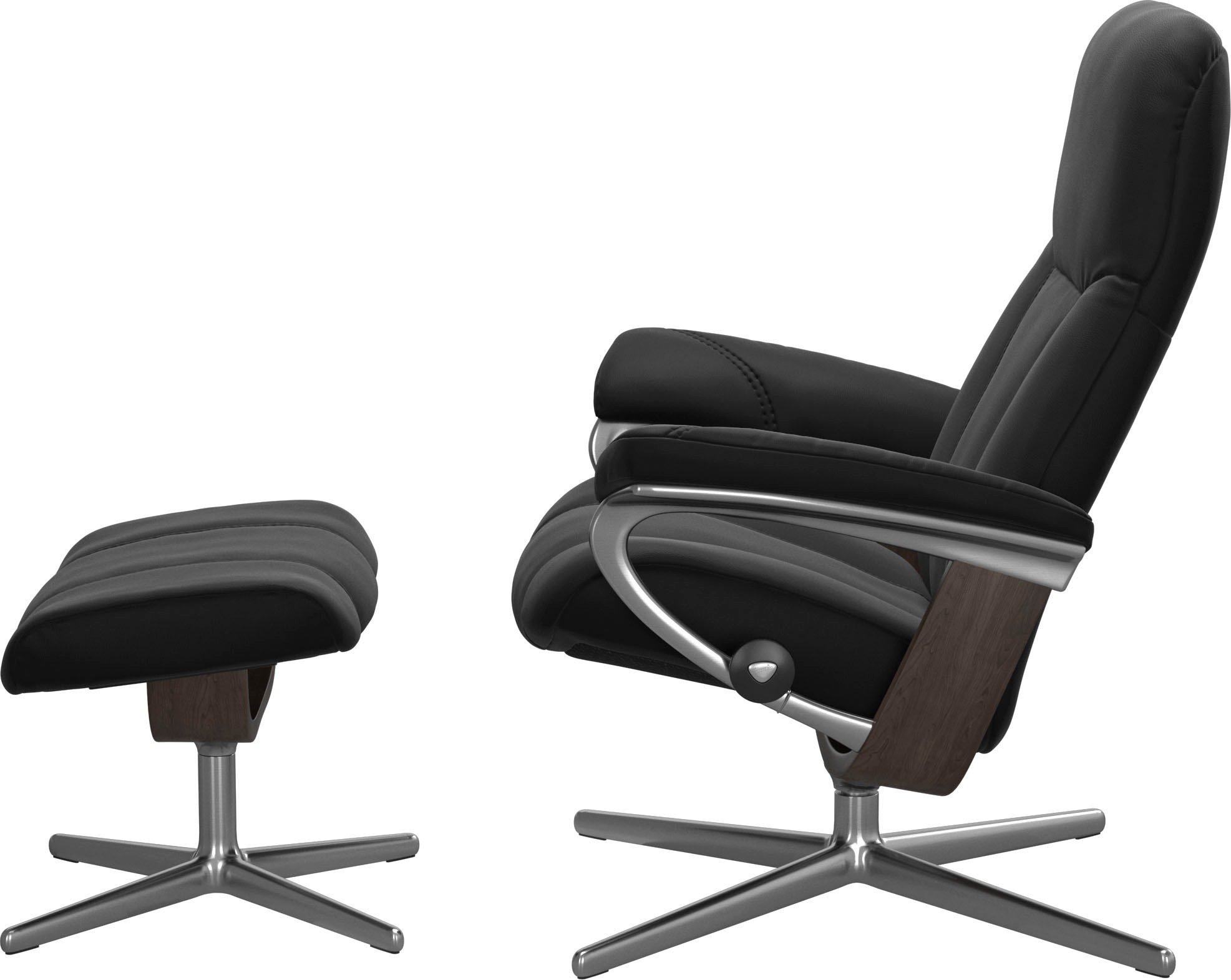 Stressless® Relaxsessel »Consul«, (Set, Relaxsessel mit Hocker), mit Hocker, mit Cross Base, Größe S, M & L, Holzakzent Wenge