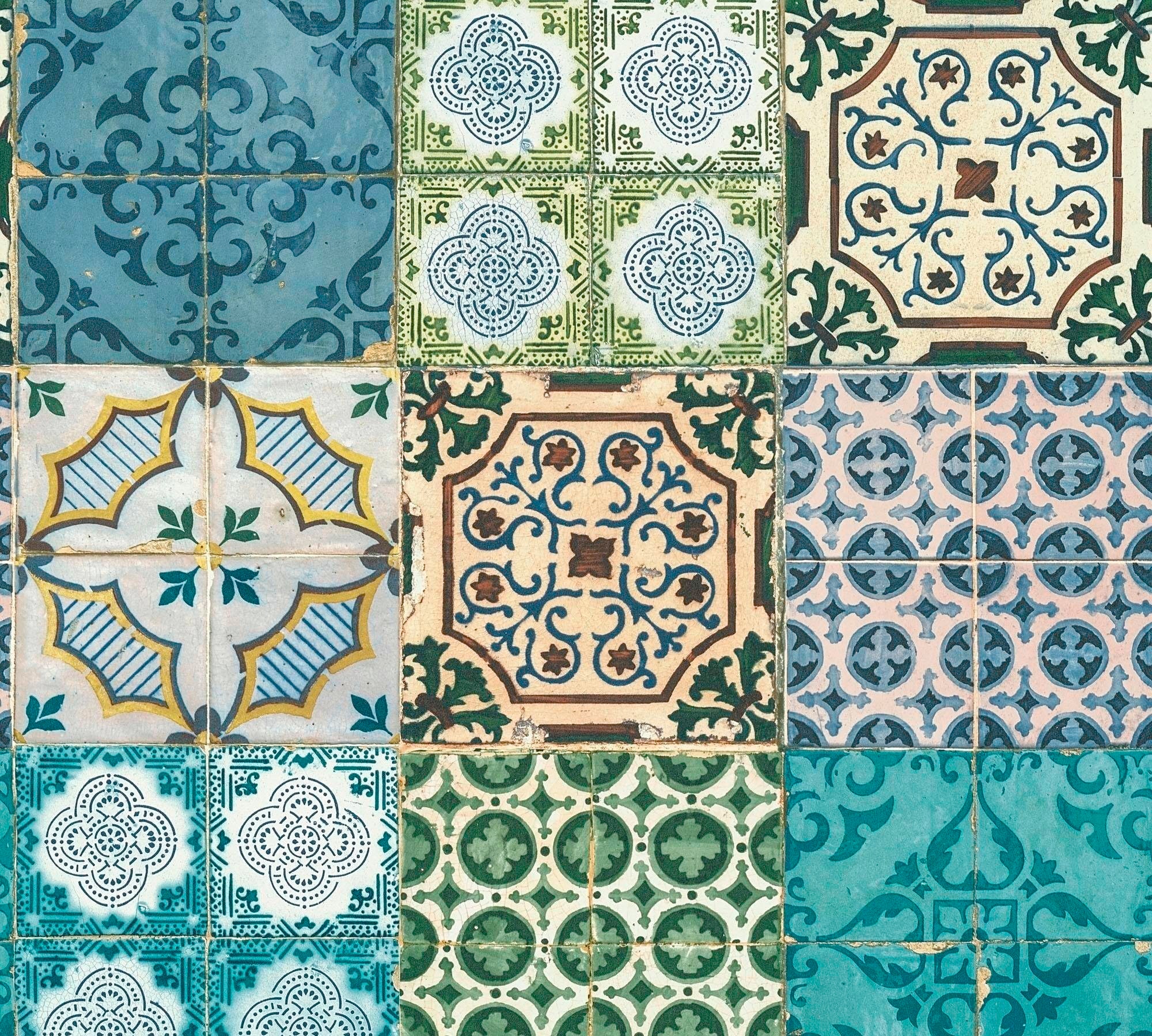 living walls Vliestapete "Authentic Walls" Motiv gemustert matt mehrfarbig ornamental glatt Moderne Tapete Kinder Metallic Tapeten Wohnzimmer Flur Küche Design