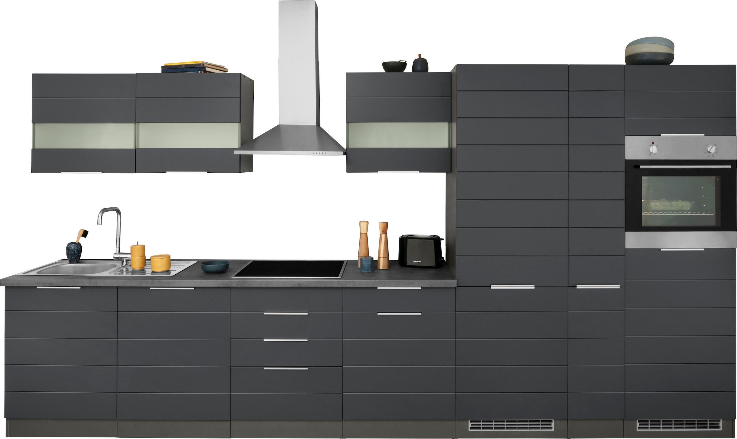 Kochstation Küche »KS-Luhe«, 390 cm breit, wahlweise mit oder ohne E-Geräten, gefräste MDF-Fronten