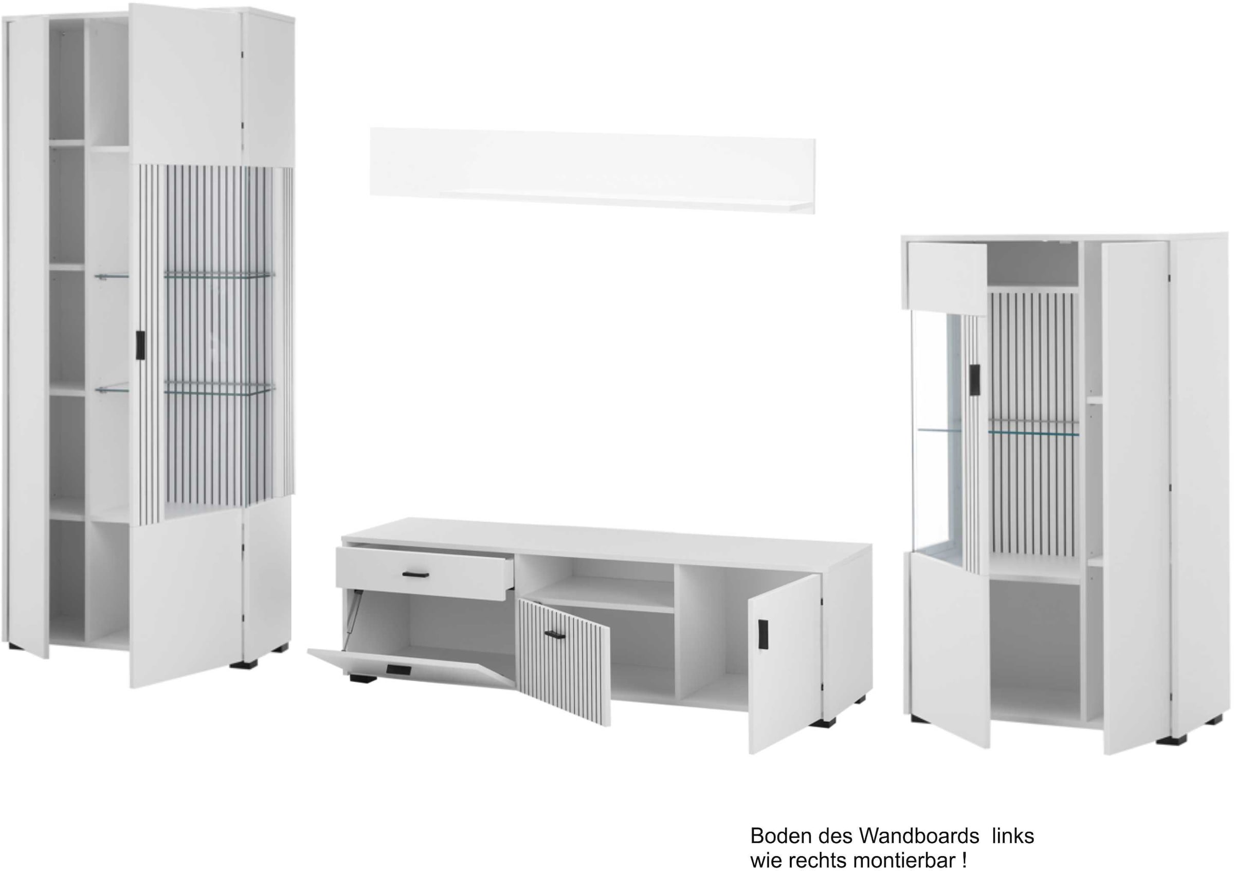 INOSIGN Wohnwand »HUDSON«, (Set, 4 St.), mit moderner Rillenoptik, Griffe aus Metall (Schwarz), Breite 320 cm