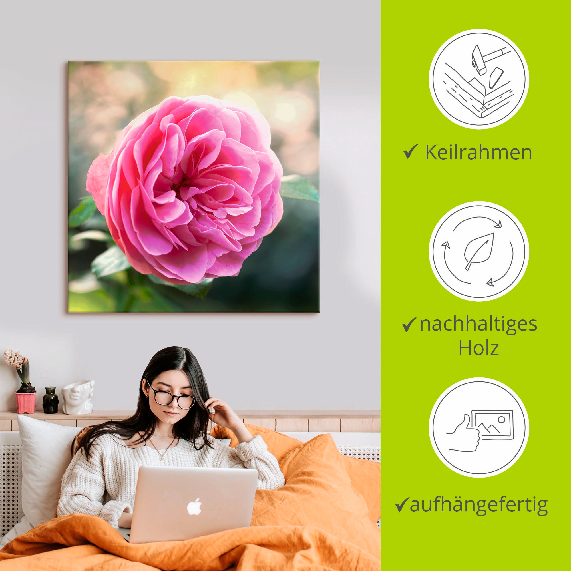 Artland Wandbild »Rosa Rose im Gegenlicht«, Blumen, (1 St.), als Leinwandbild in verschied. Größen