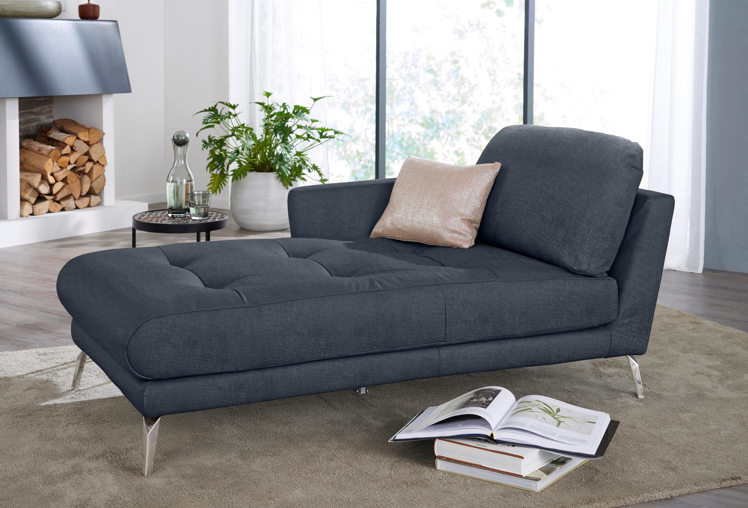 W.SCHILLIG Chaiselongue »softy«, mit dekorativer Heftung im Sitz, Füße Chrom glänzend
