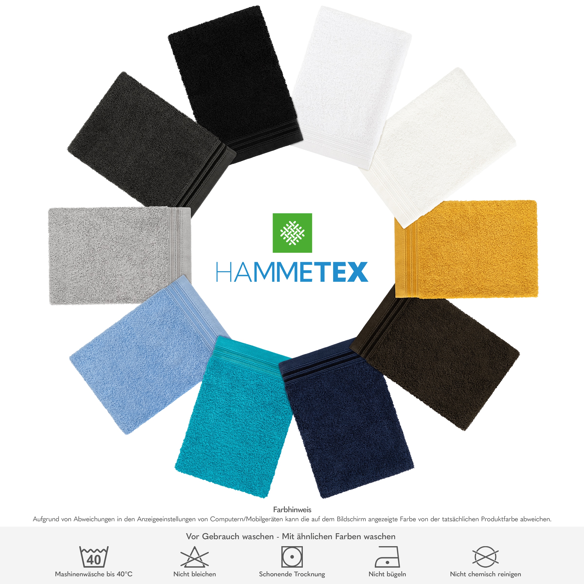 HAMMETEX Waschlappen »2er-Set Waschlappen 15x22 cm, 100% Baumwolle, weich und saugfähig«, (Set, 2 tlg., 2)