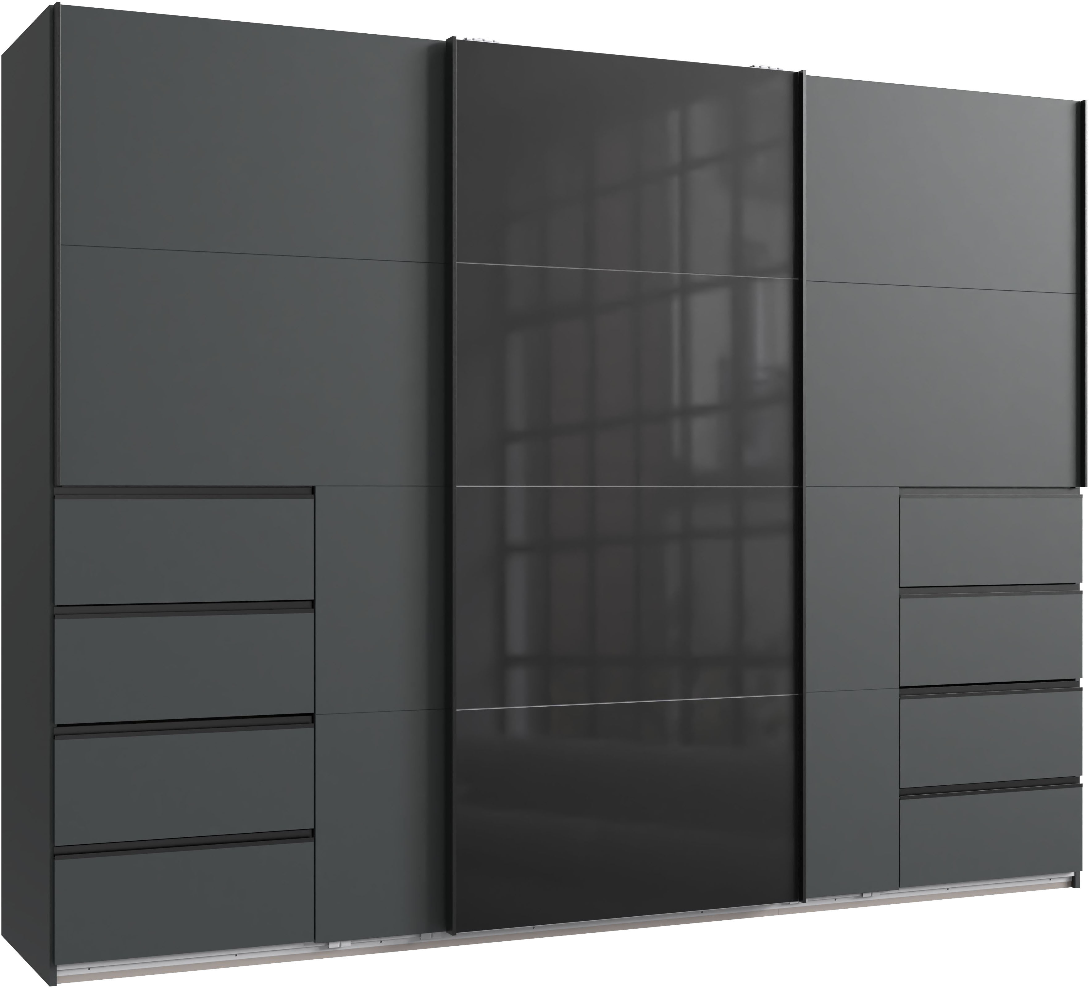 Wimex Schwebetürenschrank "Bali in den Breiten 225cm & 270cm, Kleiderschrank mit Glaselement" Schrank mit 3 Türen, in den Farben: grafit oder saharagrau erhältlich