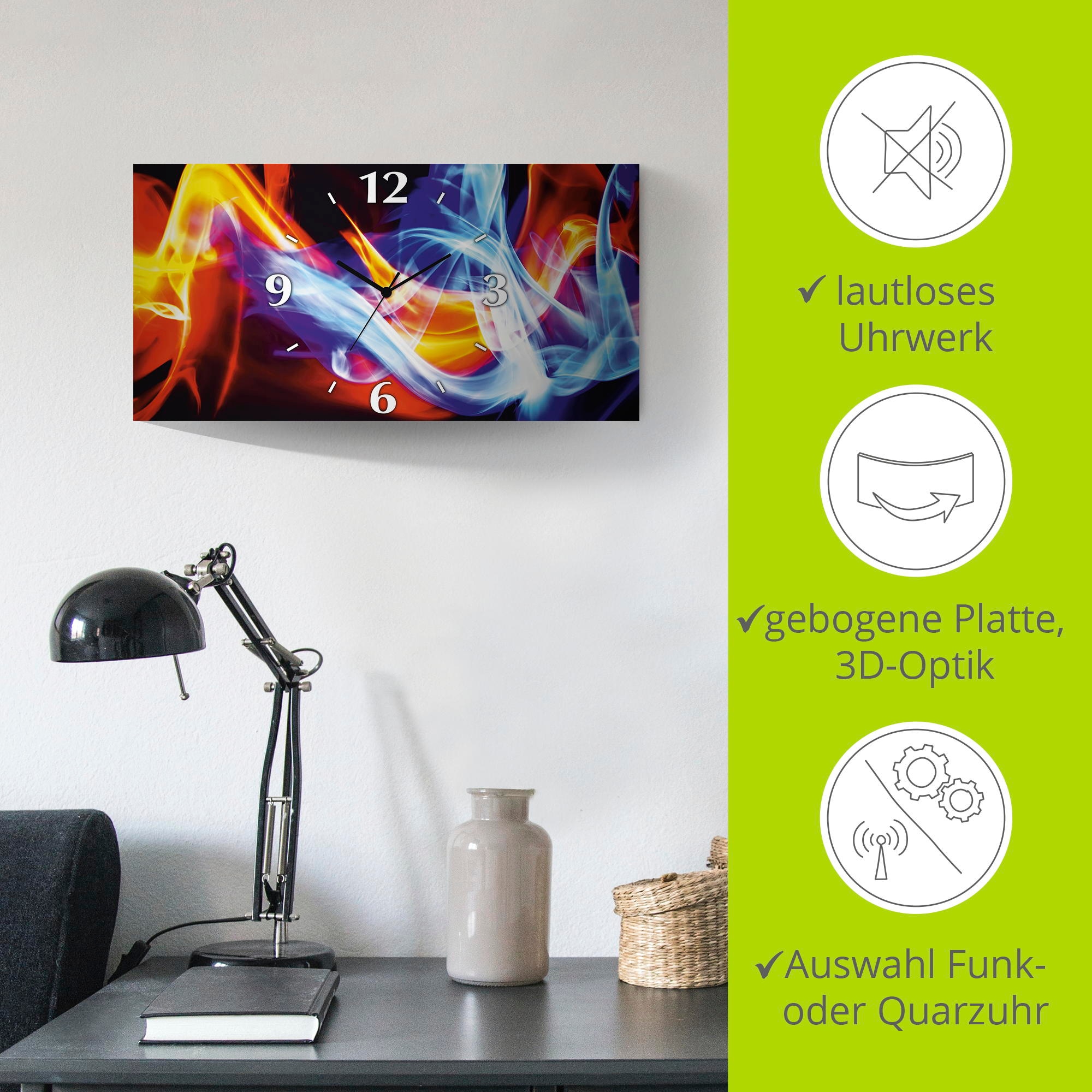 Artland Wanduhr »Feuer und Eis«, 3D Optik gebogen, mit Quarz- oder Funkuhrwerk, versch. Größen