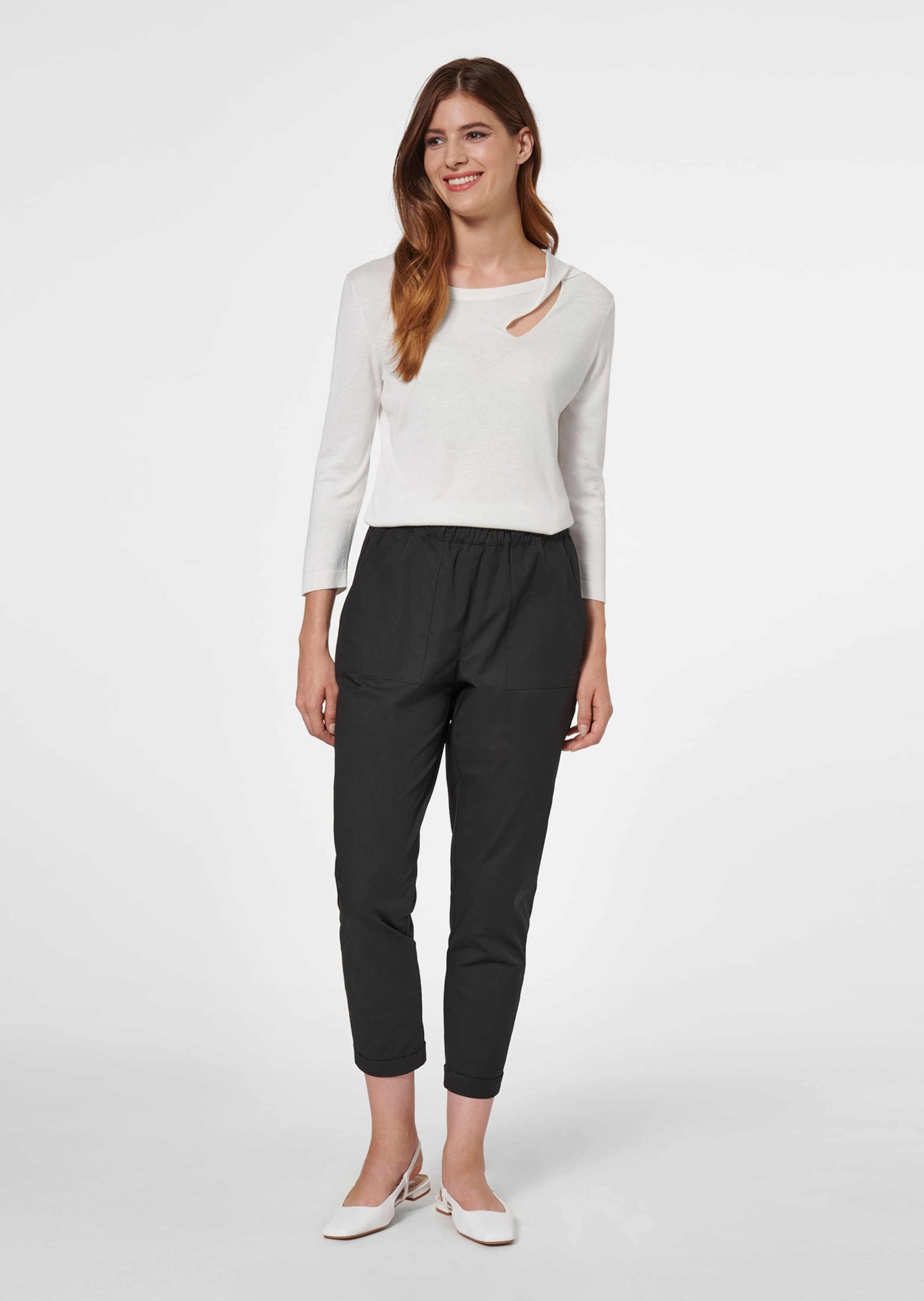 MADELEINE Longpullover »Pullover Feinstrick-Pullover mit 3/4-Ärmeln und Cut-out«