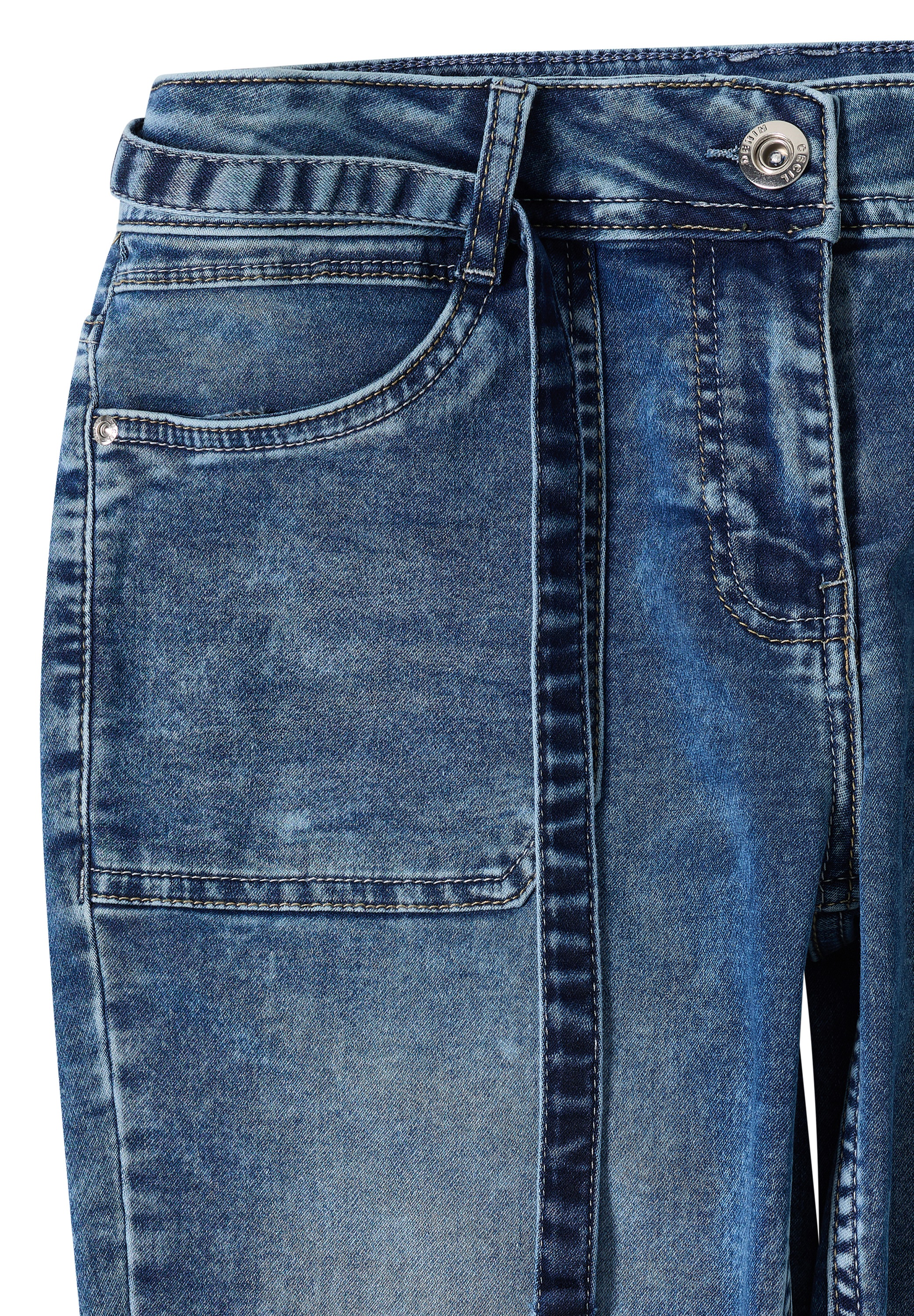 Comfort-fit-Jeans CECIL, Damen, Gr. 29, Länge 30, mid blau used wash, Jeans, Obermaterial: 86% Baumwolle, 12% Polyester, 2% Elasthan; Gürtel: 86% Baumwolle, 12% Polyester, 2% Elasthan, unifarben, lang, Jeans, Middle Waist