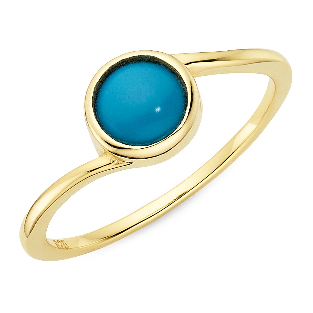 Fingerring "Silberring gelbgoldfarben vergoldet mit Türkis" Gr. 54, gelbgoldfarben, blau, ANISTON JEWELRY & WATCHES, Fingerringe, Damen, 54, Silber 925 (Sterlingsilber), 1,2mm, Fingerring, mit Türkis