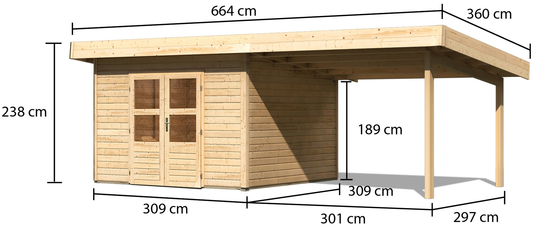 Karibu Gartenhaus »Perlsee 3«, (Set), mit Anbaudach