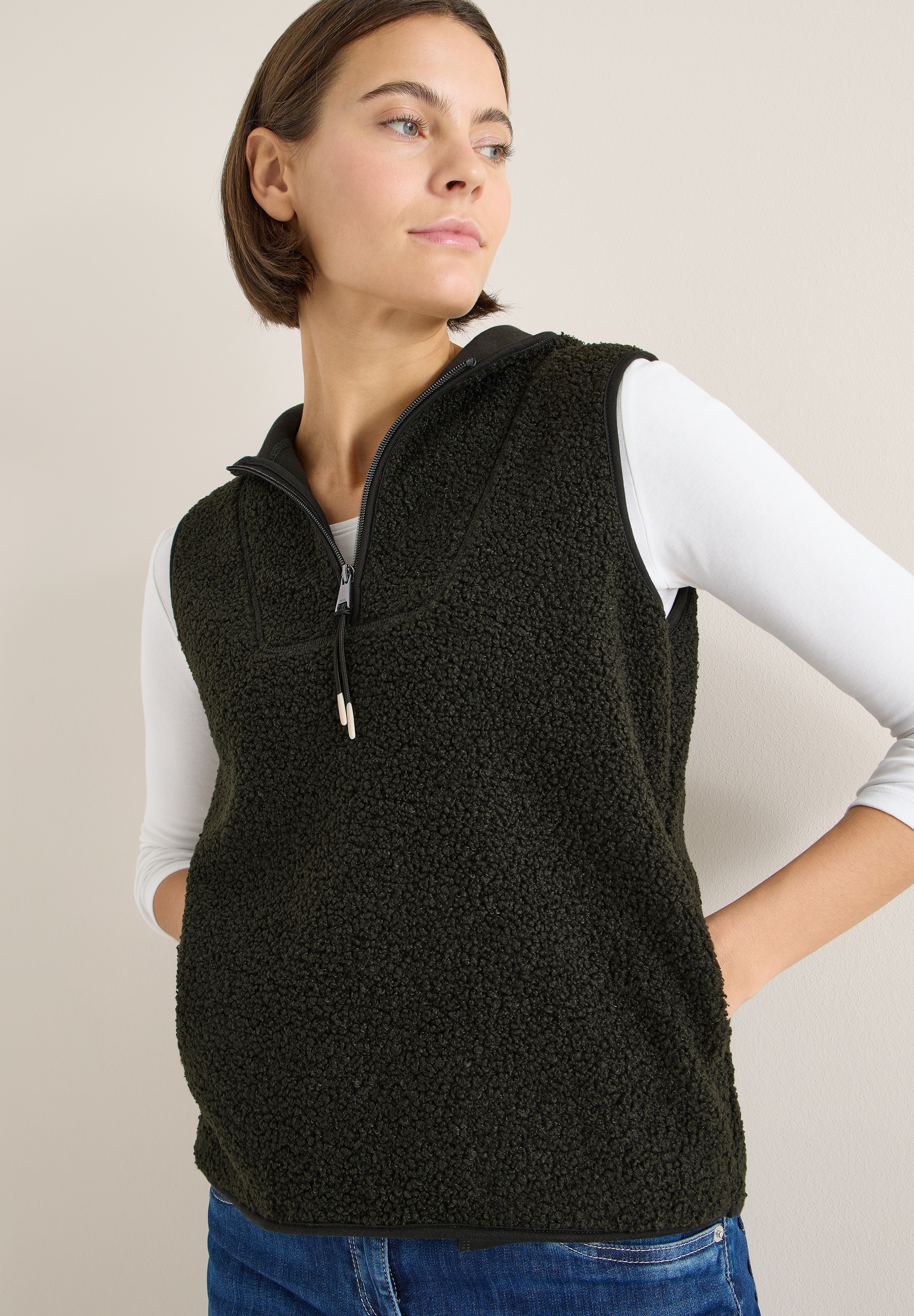 Cecil Fellweste Teddy-Weste mit Troyerkragen und Kapuze günstig online kaufen