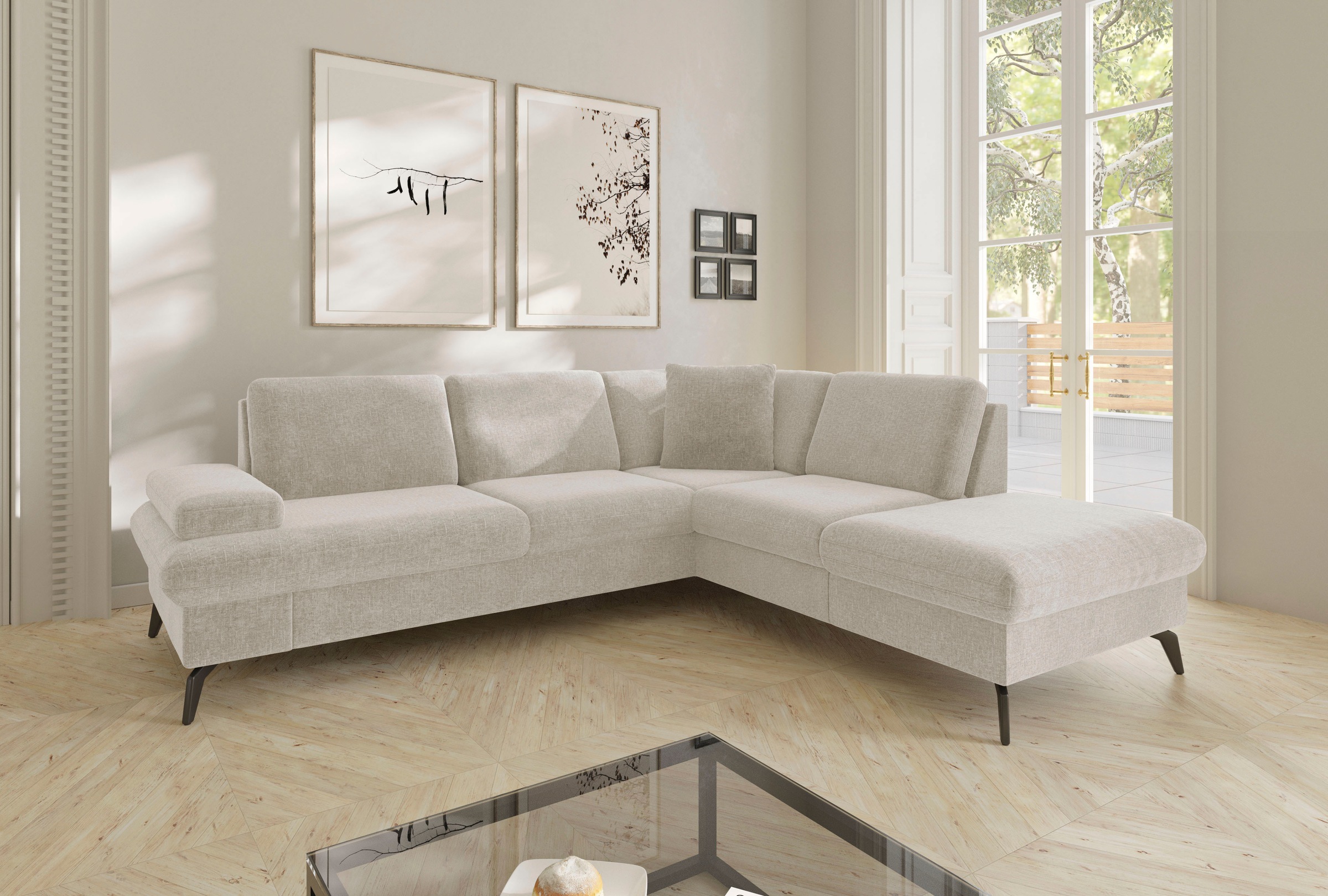sit&more Ecksofa »Morris Jubi L-Form«, inkl. Armteilfunktion und 1 Zierkissen, wahlweise mit Bettfunktion