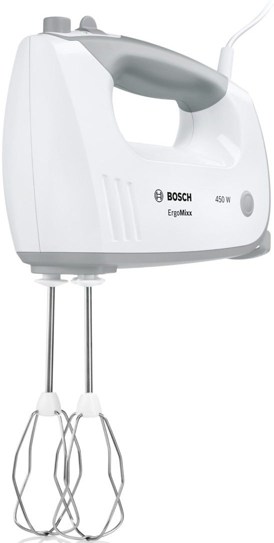 BOSCH Handmixer »ErgoMixx MFQ36400, Edelstahl Rührbesen/Knethaken, 5 Stufen, weiß«, 450 W, 5 Stufen plus Turbostufe, Made in Europe