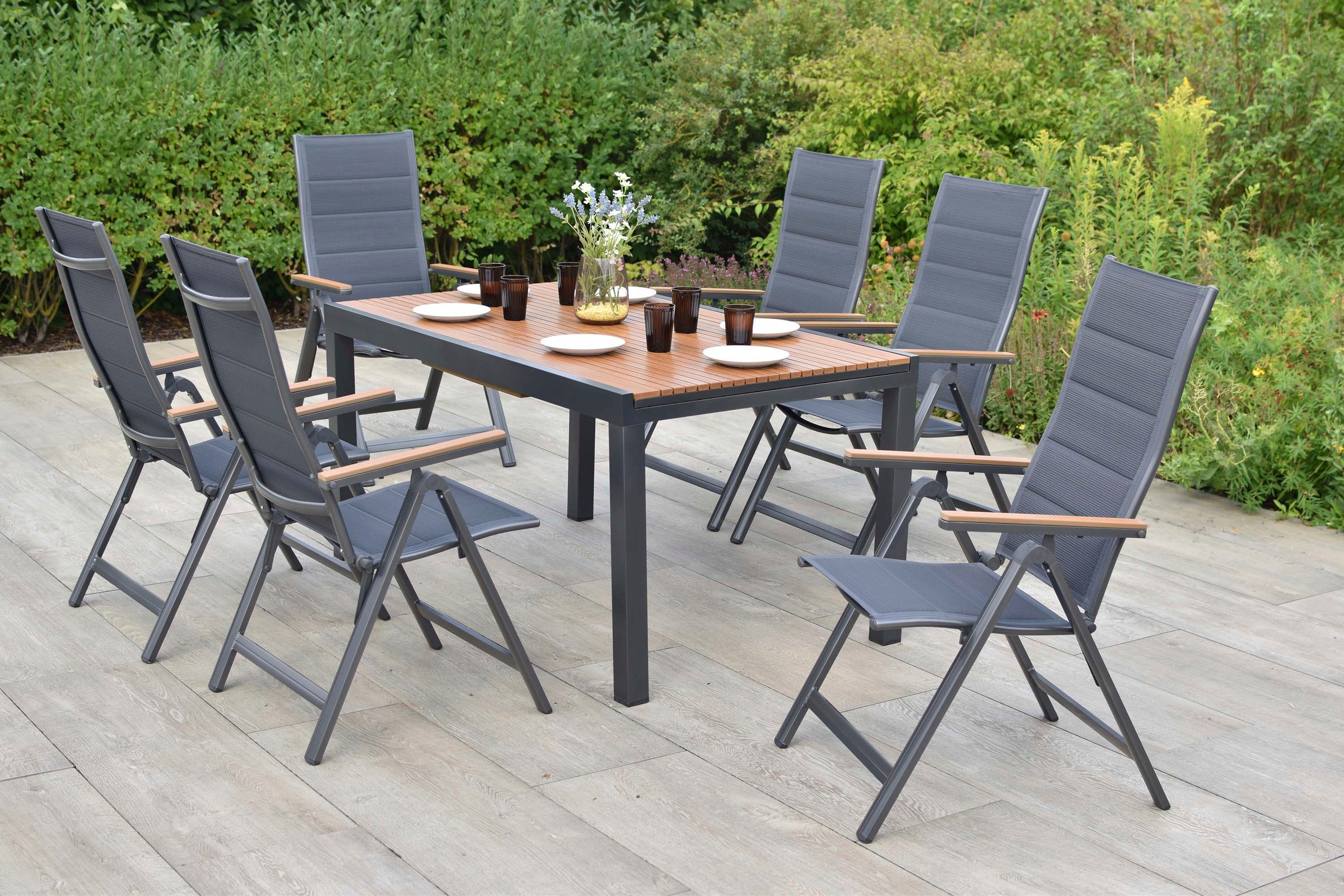 MERXX Garten-Essgruppe »Toledo« Set, 7 tlg. inkl. 6 Klappsessel, 1 Ausziehtisch
