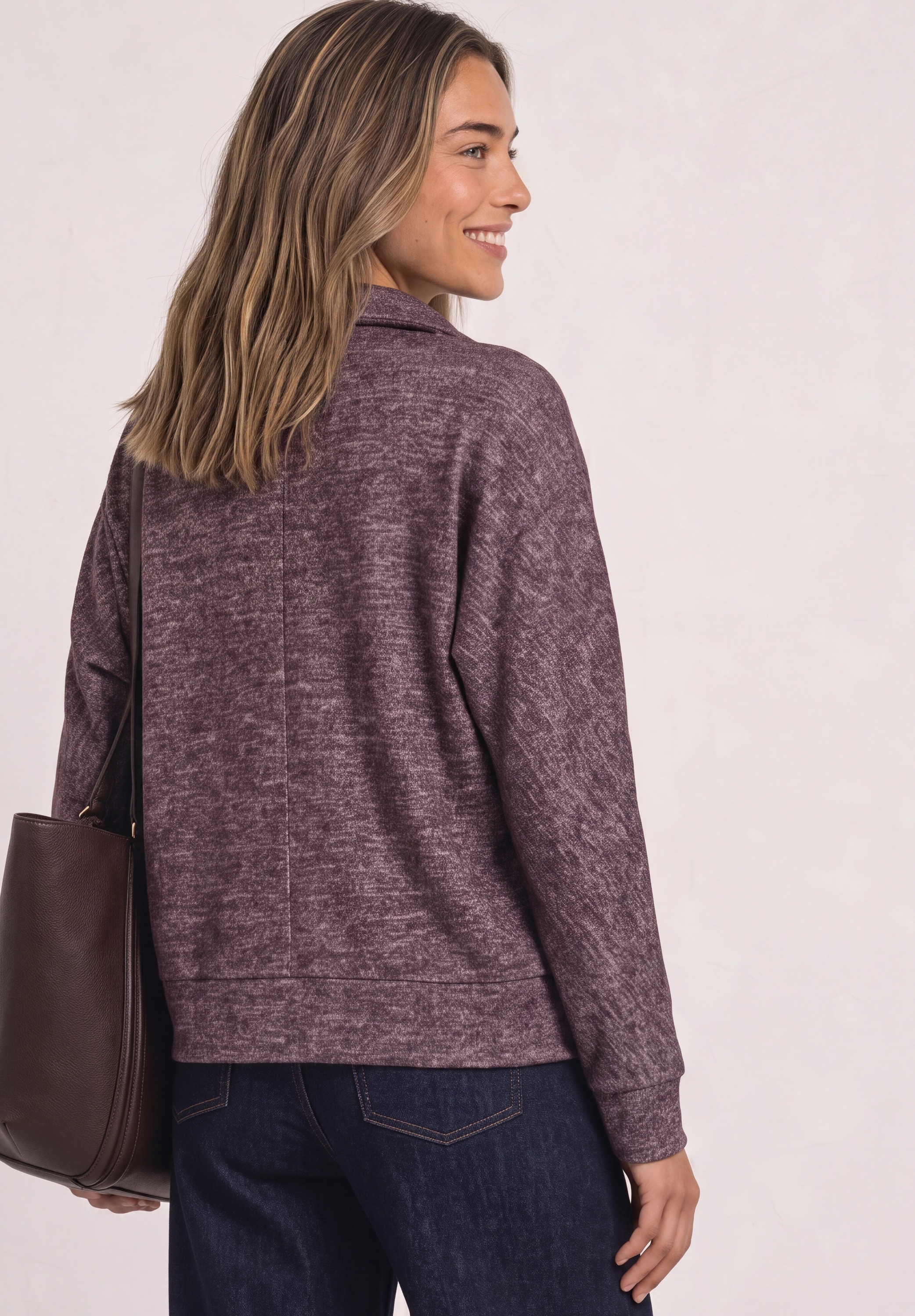 STREET ONE Langarm-Poloshirt mit Polokragen / Im Melange-Look
