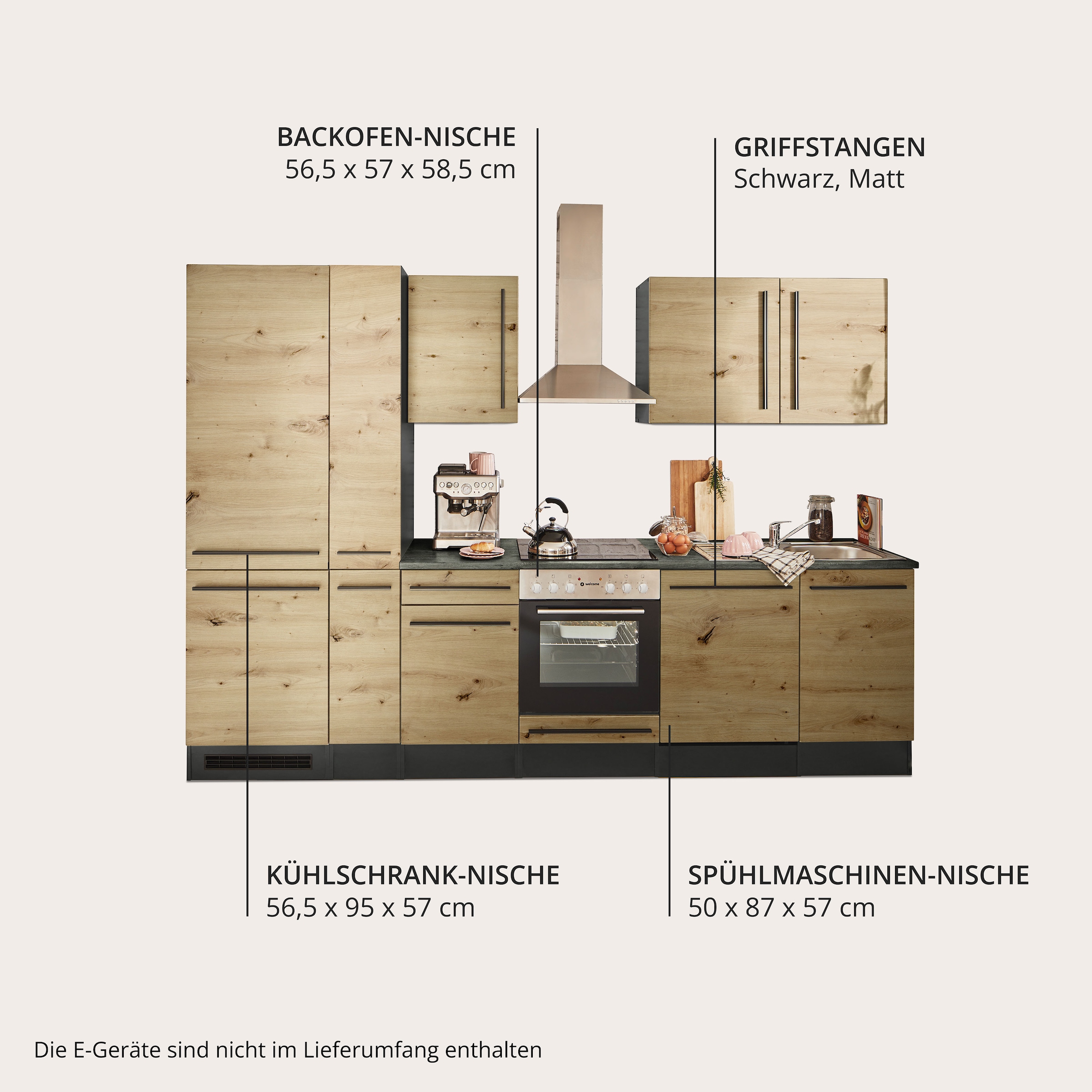 BASIC by Balculina Küchenzeile »Jazz« Breite 310 cm, wahlweise mit E-Geräten