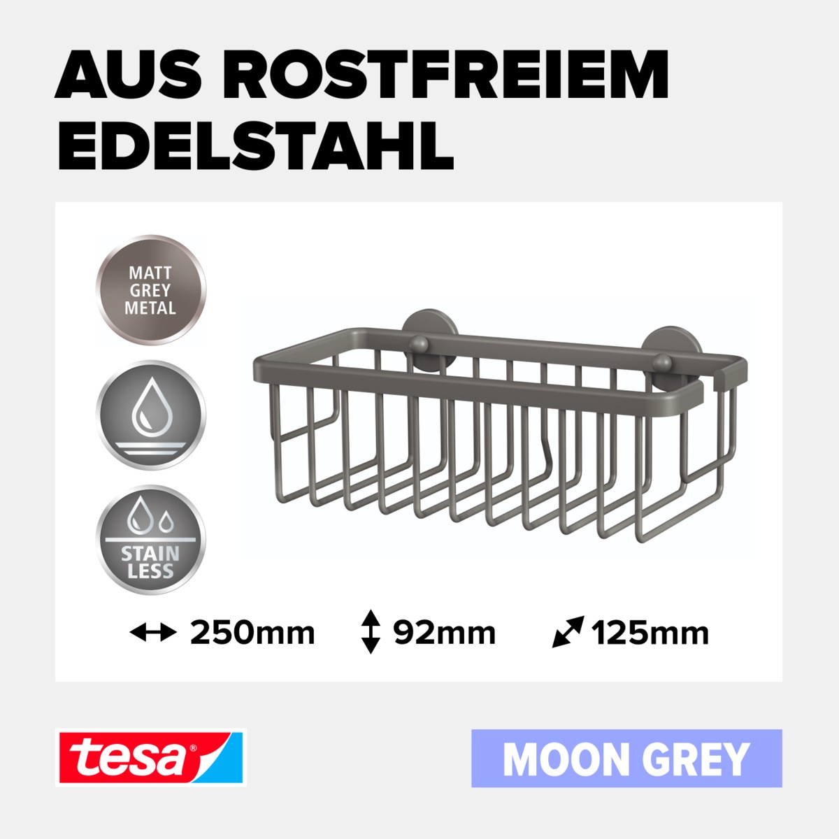 tesa Duschregal "MOON Duschkorb ohne Bohren - 9,2 x 25 x 12,5 cm" Packung günstig online kaufen
