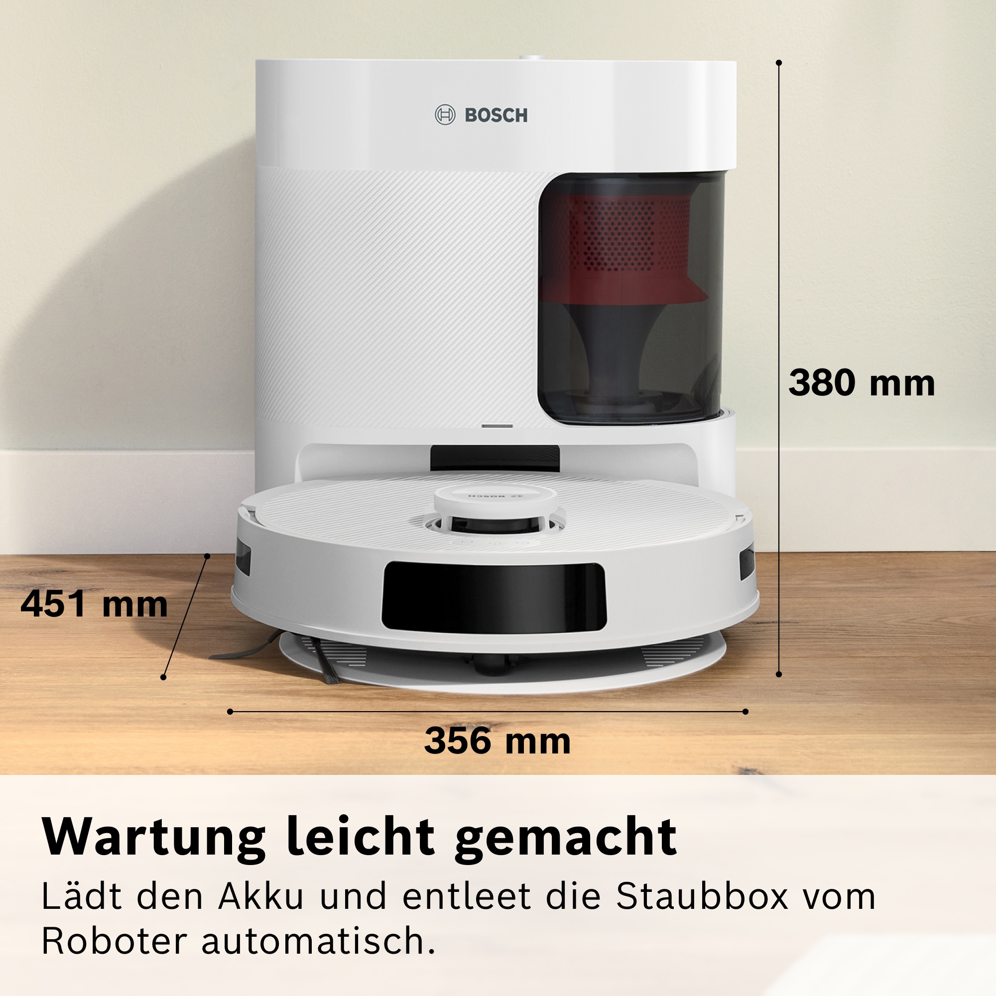 BOSCH Saugroboter »Spotless + BCRD1W, Saugroboter mit Wischfunktion, 11.000 Pa Saugkraft«, Trocken-Servicestation, Infrarot Navigation, Carbon Bürste