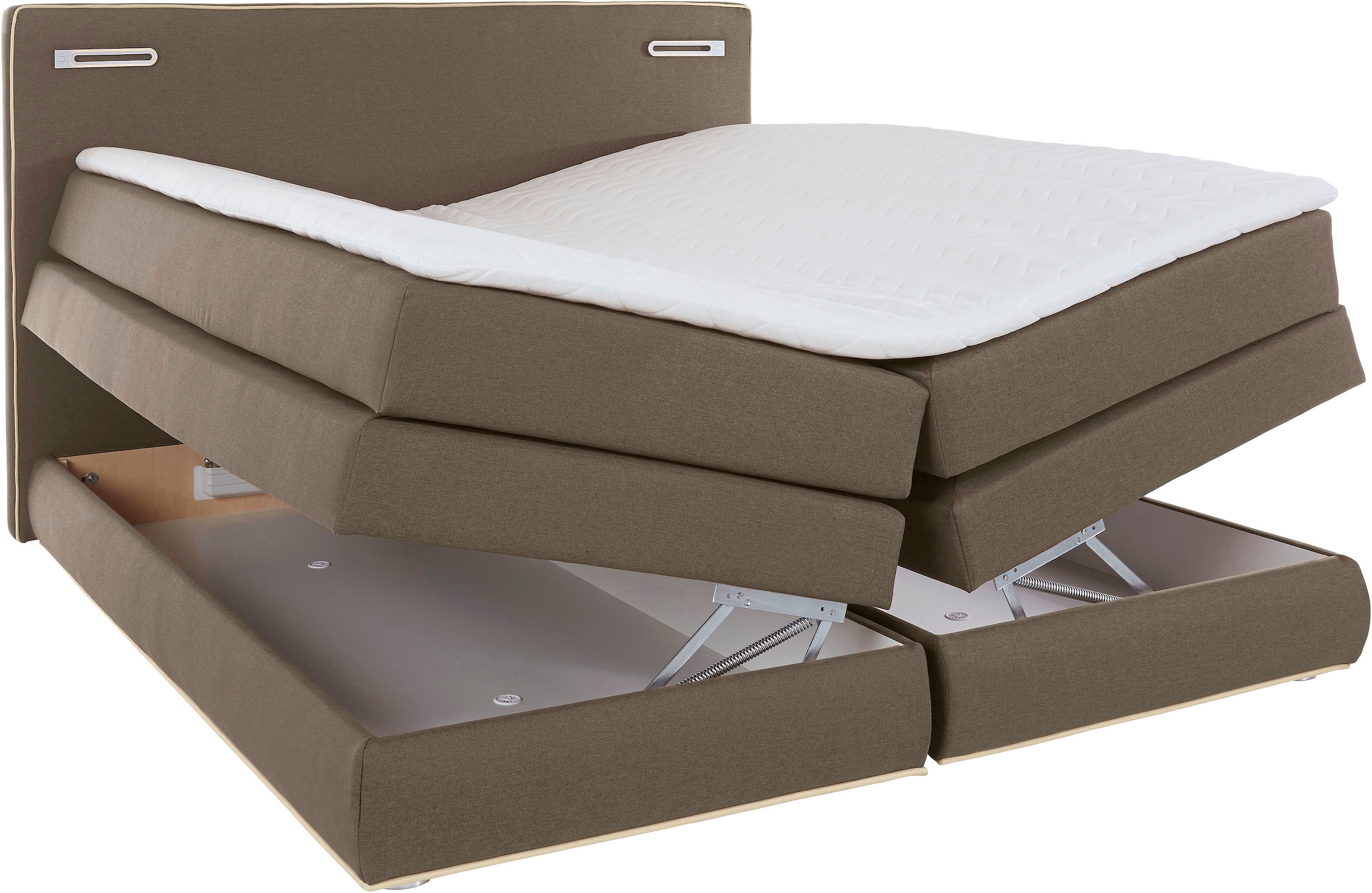 COLLECTION AB Boxspringbett »Ninoni mit Kaltschaummatratze«, inkl. Bettkasten, Topper und wahlweise mit LED-Beleuchtung