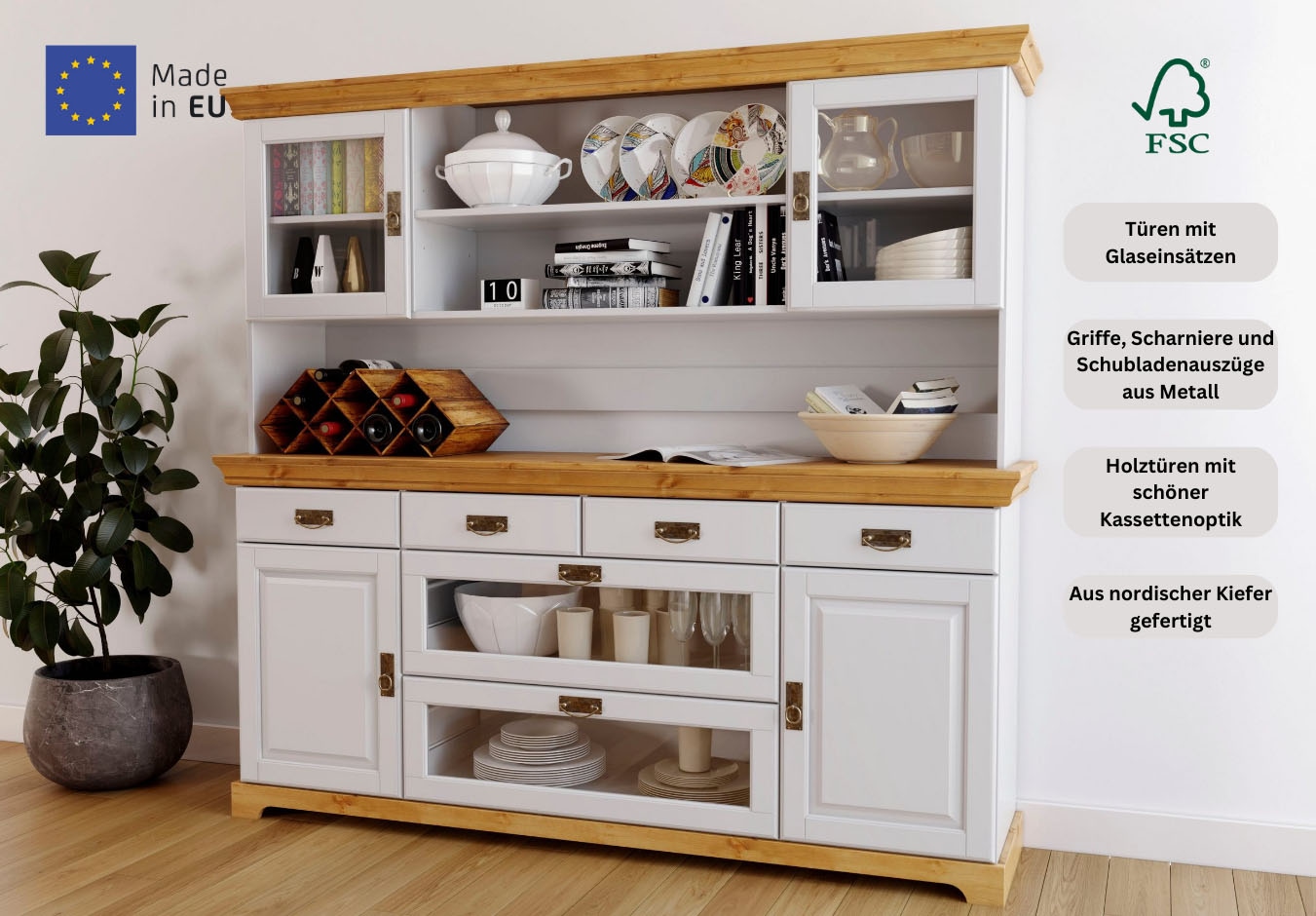 Home affaire Buffet »Rügen«, zertifiziertes Massivholz, im Landhausstil