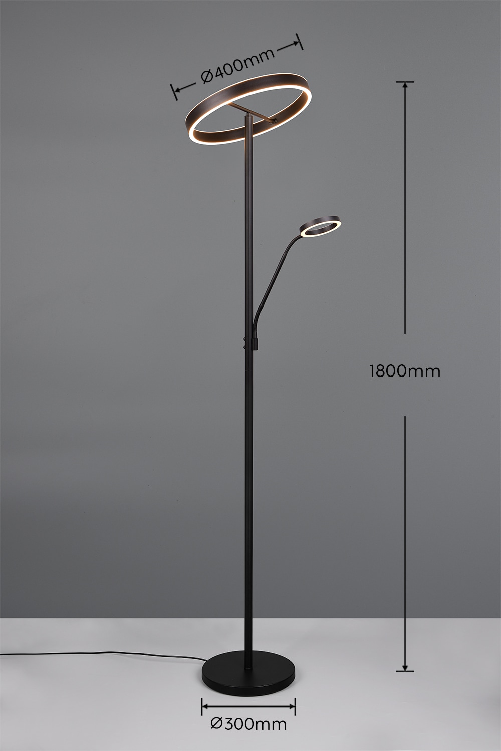 TRIO Leuchten LED Stehlampe »WILLIS, Stehleuchte mit Lesearm, Touch Dimmer, CCT 2700-3200-4000K« LED-Board 1 Stk. Farbwechsler Höhe 180cm, Fluterkopf und Lesearm schwenkbar, Fluter mit Leselicht