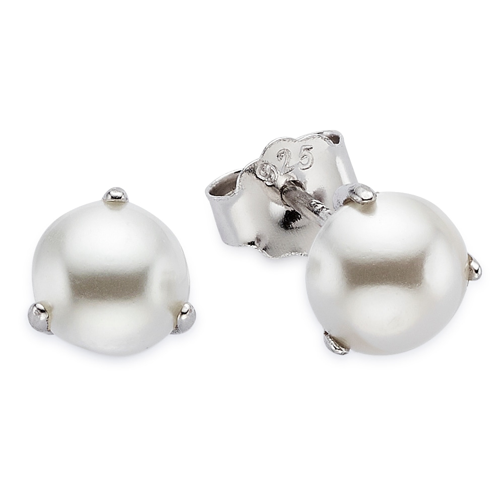 Paar Ohrstecker "Schmuck Geschenk Silberohrstecker", silberfarben, weiß, ANISTON JEWELRY & WATCHES, Ohrringe, Damen, 6mm, Perlen Silber 925 (Sterlingsilber), Perlen, Silber 925 (Sterlingsilber), mit Muschelkernperle (synth.)