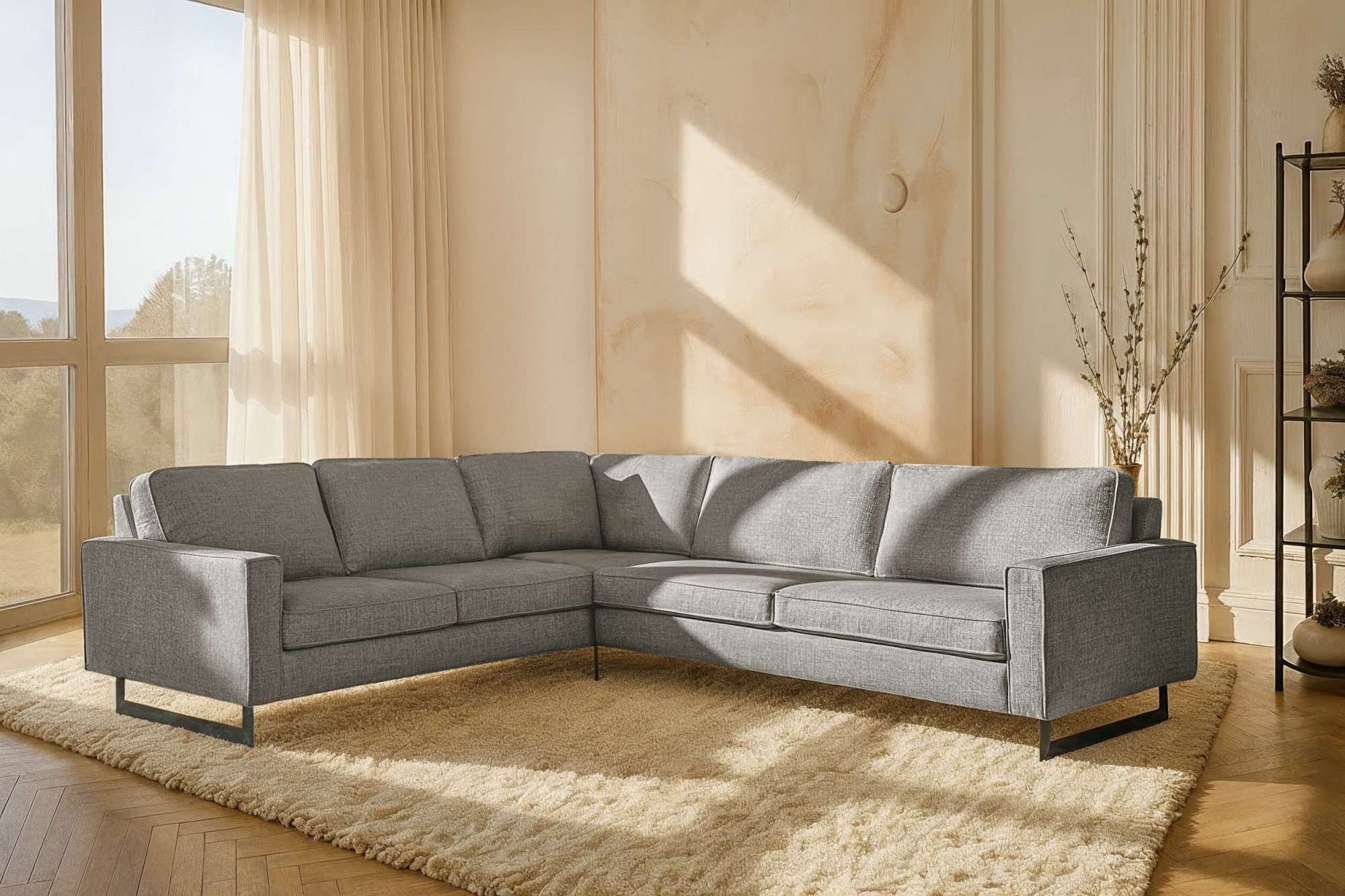 OTTO home Ecksofa "Pinto, XXL, 250/290 cm, langer Schenkel, Ottomane" Cord, Chenille, Lederoptik, mit Keder, Metallfüße, Wellenunterfederung